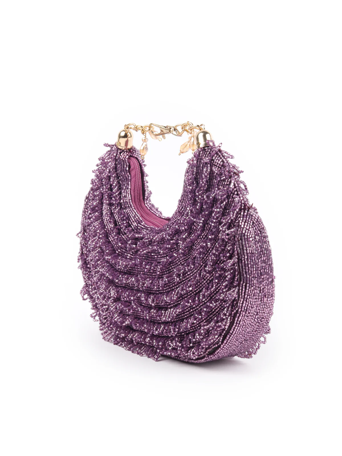 Odette Purple Tasseled Moon Clutch For Women - Image 4