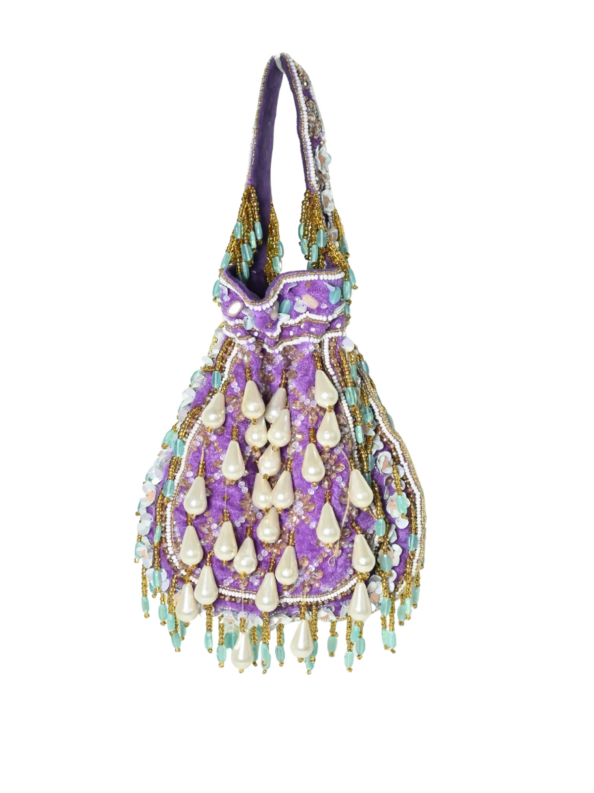 Odette Purple Velvet Embellished Potli For Women - Image 3