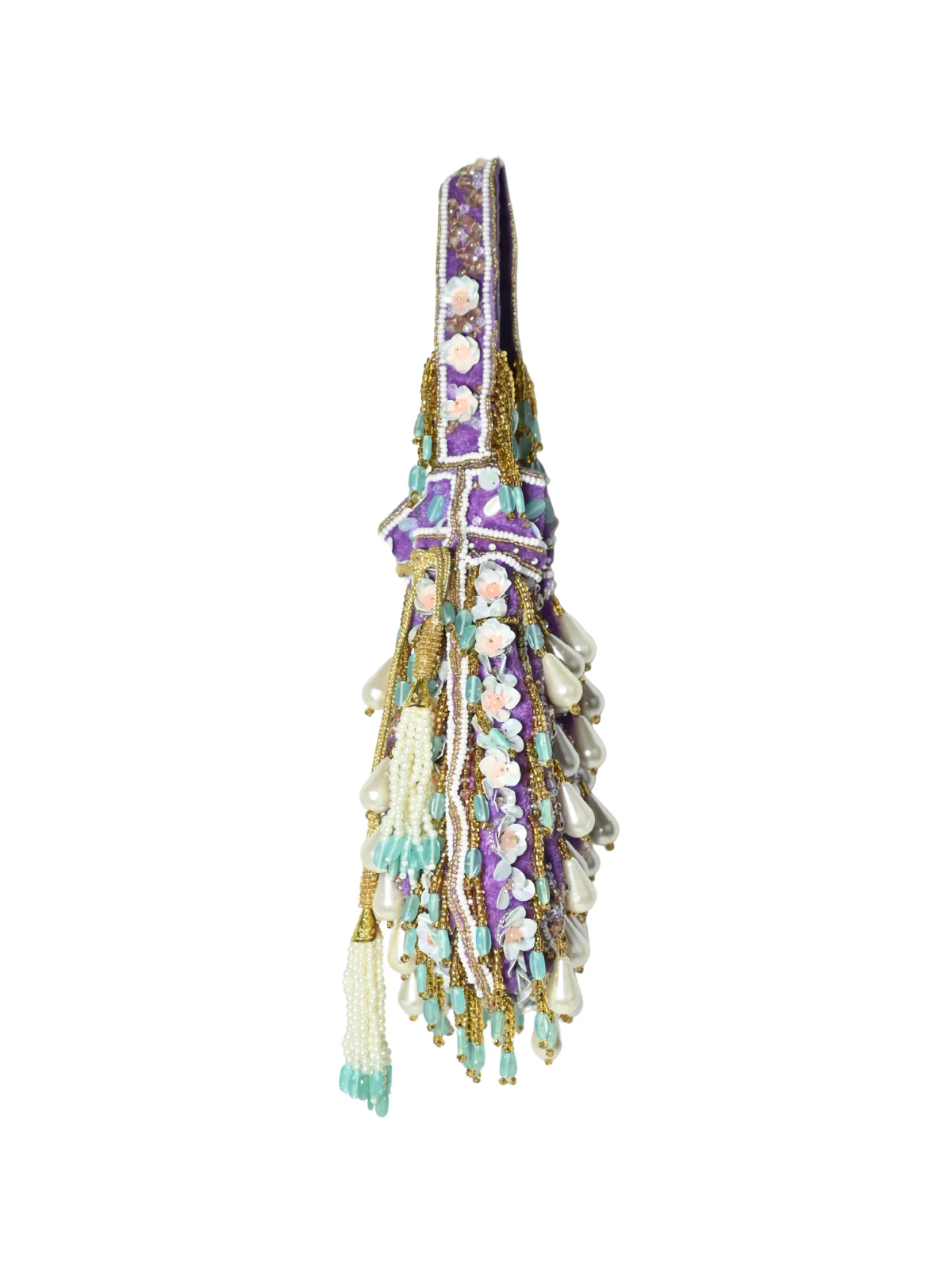 Odette Purple Velvet Embellished Potli For Women - Image 4