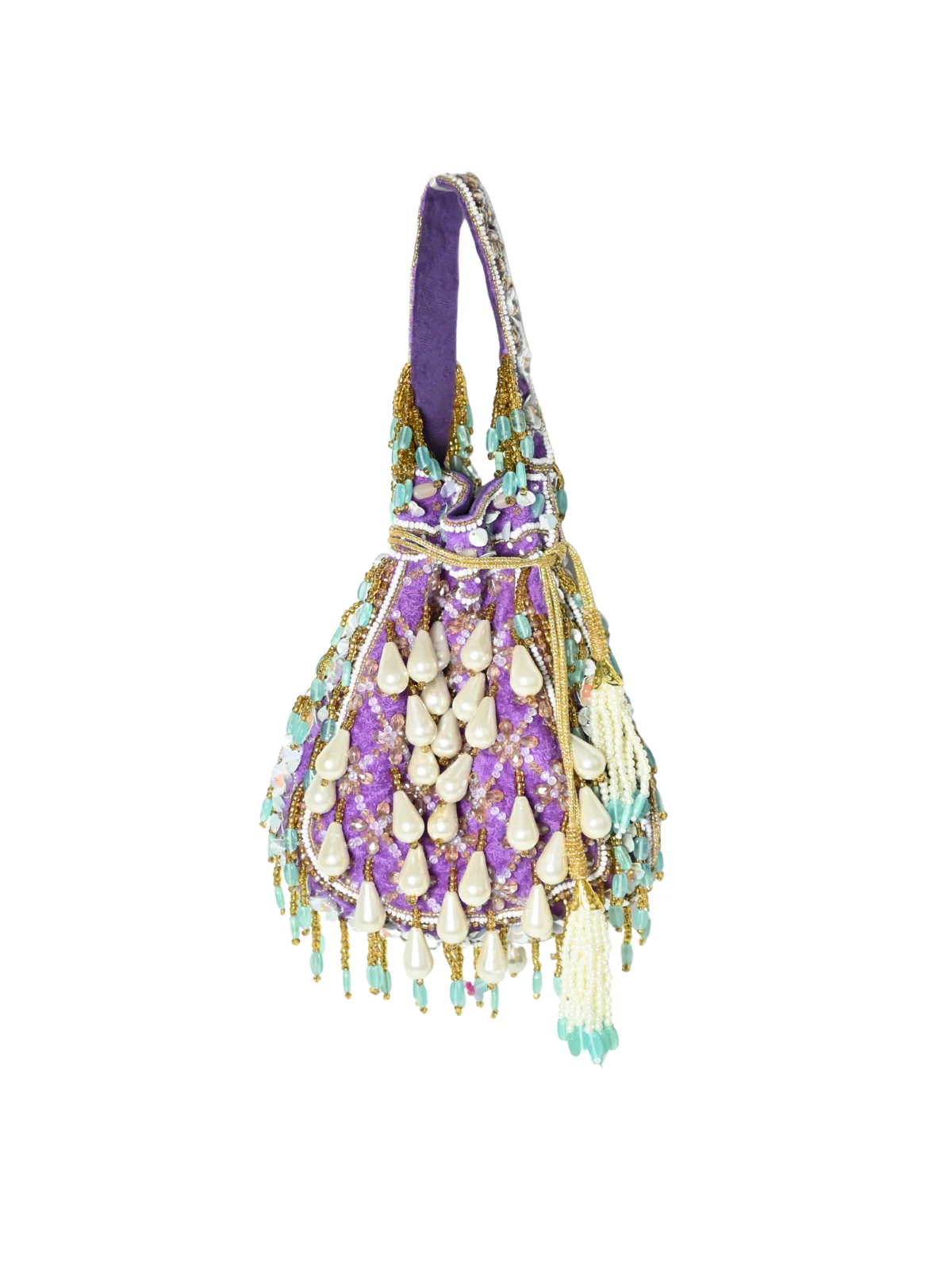 Odette Purple Velvet Embellished Potli For Women - Image 5