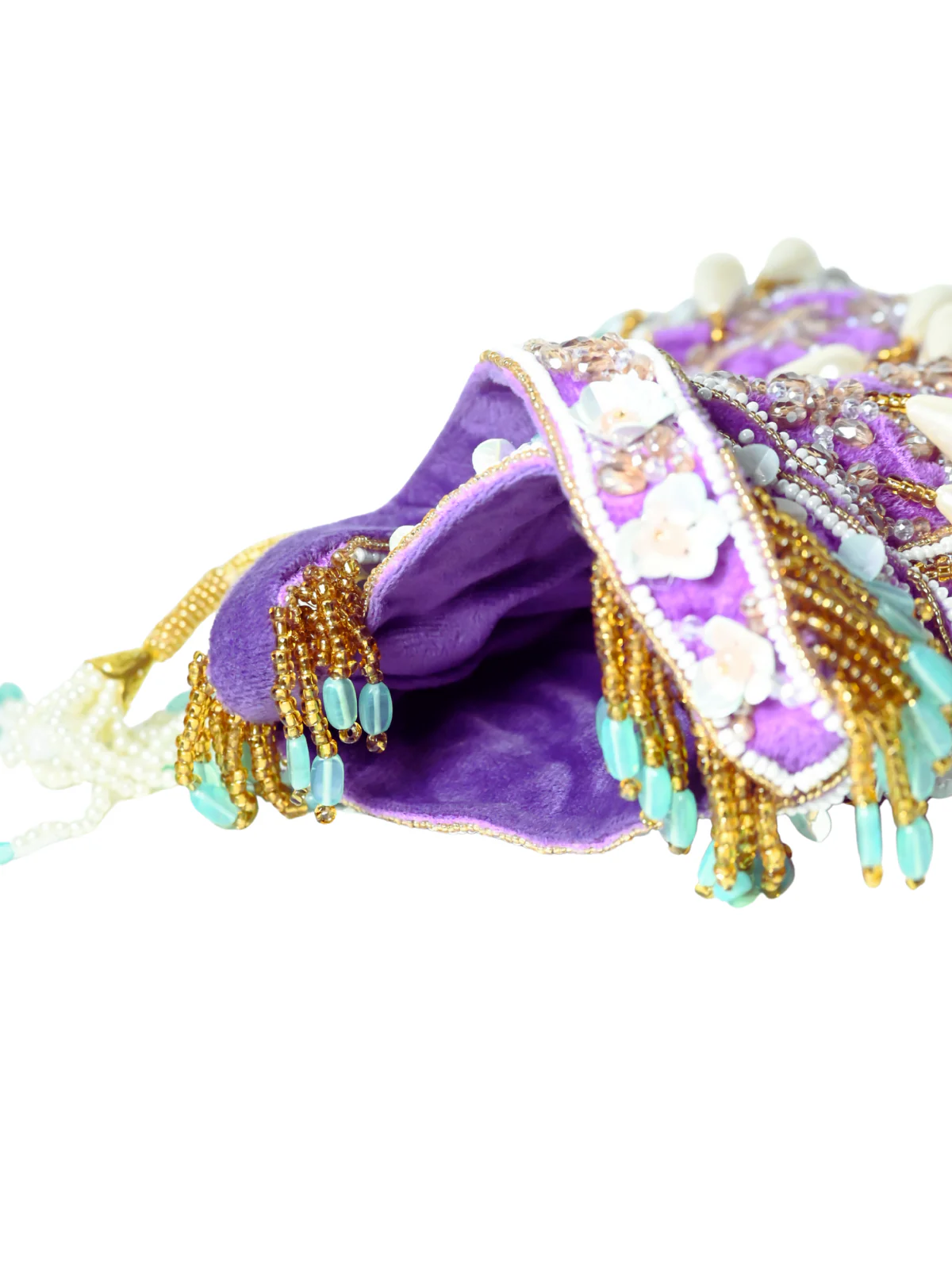Odette Purple Velvet Embellished Potli For Women - Image 7