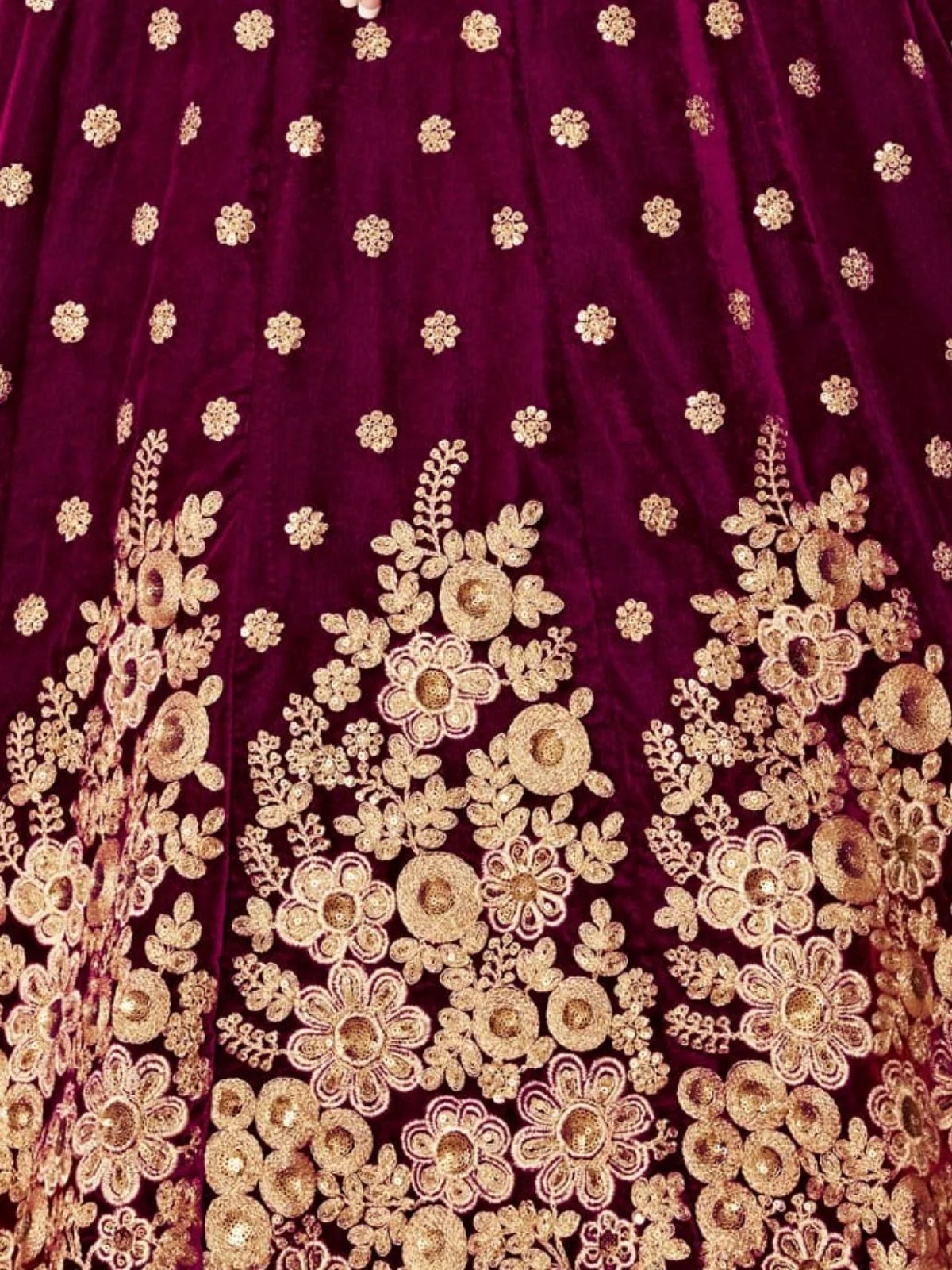 Odette Purple Velvet Embroidered Semi Stitched Lehenga With Unstitched Blouse For Women - Image 5