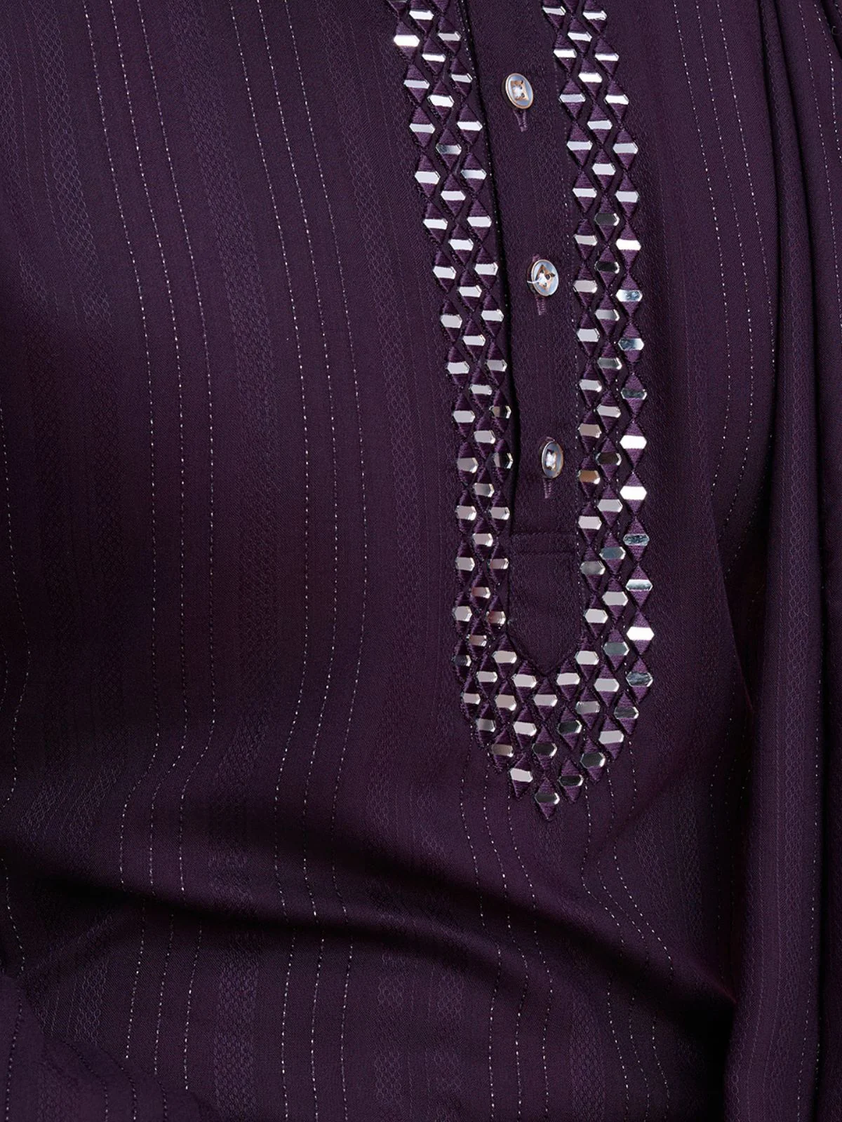 Odette Purple Viscose Rayon Mirror Work Stitched Kurta Set For Men - Image 7