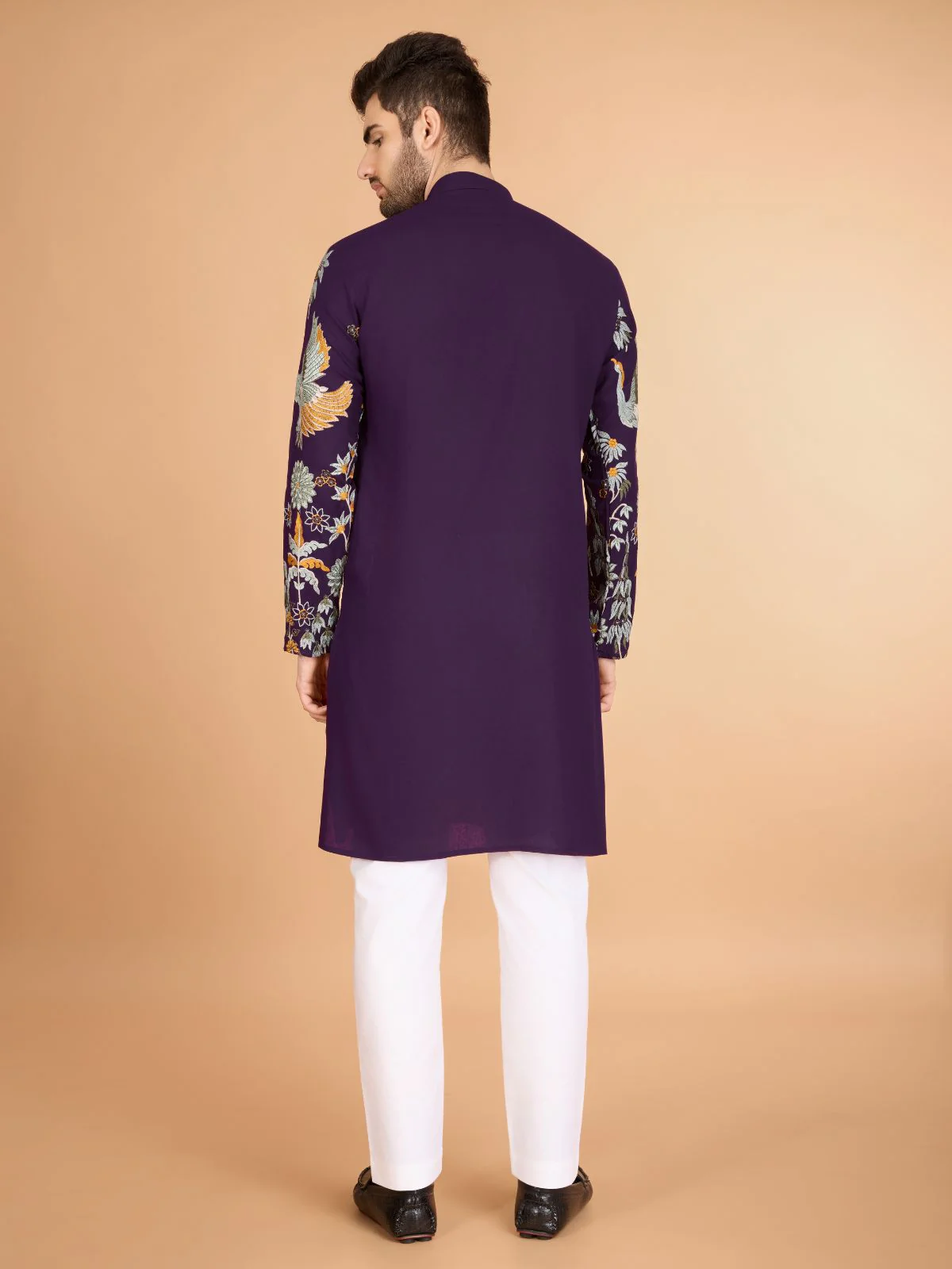 Odette Purple Viscose Rayon Stitched Kurta For Men - Image 5