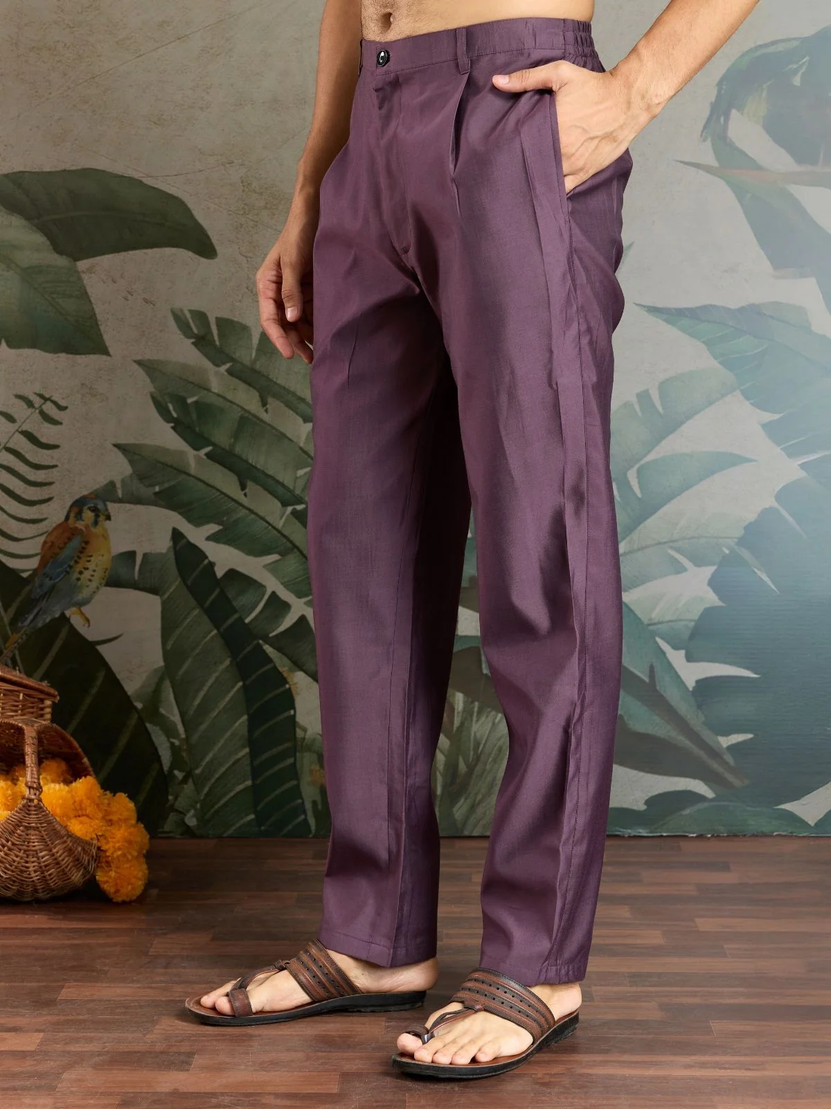 Odette Purple Viscose Silk Embroidered Stitched Kurta Set For Men - Image 7