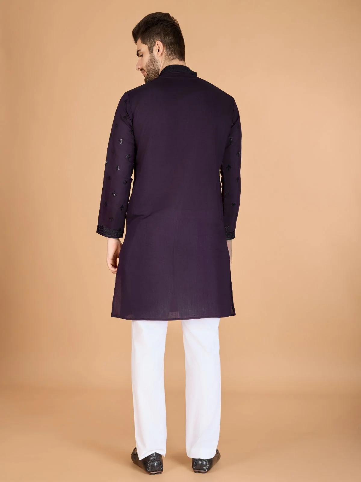 Odette Purple Viscose Silk Sequence Stitched Kurta For Men - Image 5