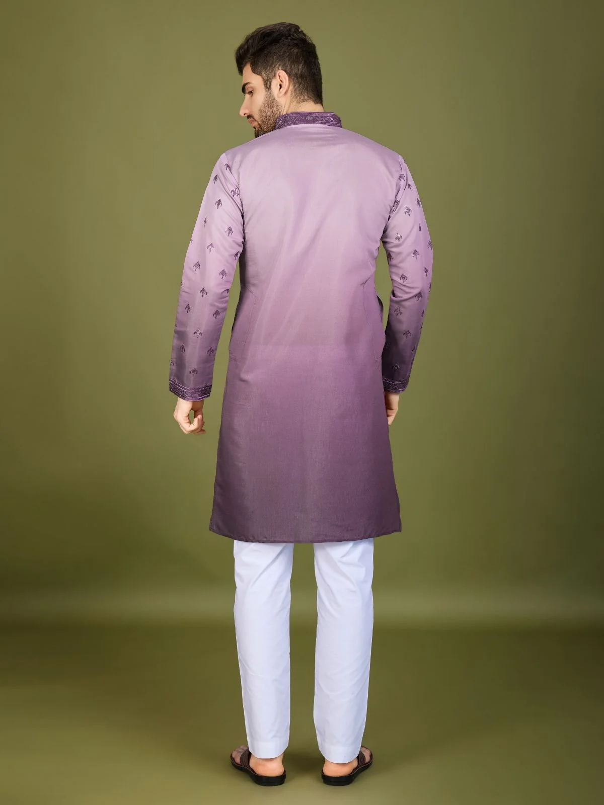 Odette Purple Viscose Silk Sequins Stitched Kurta For Men - Image 4