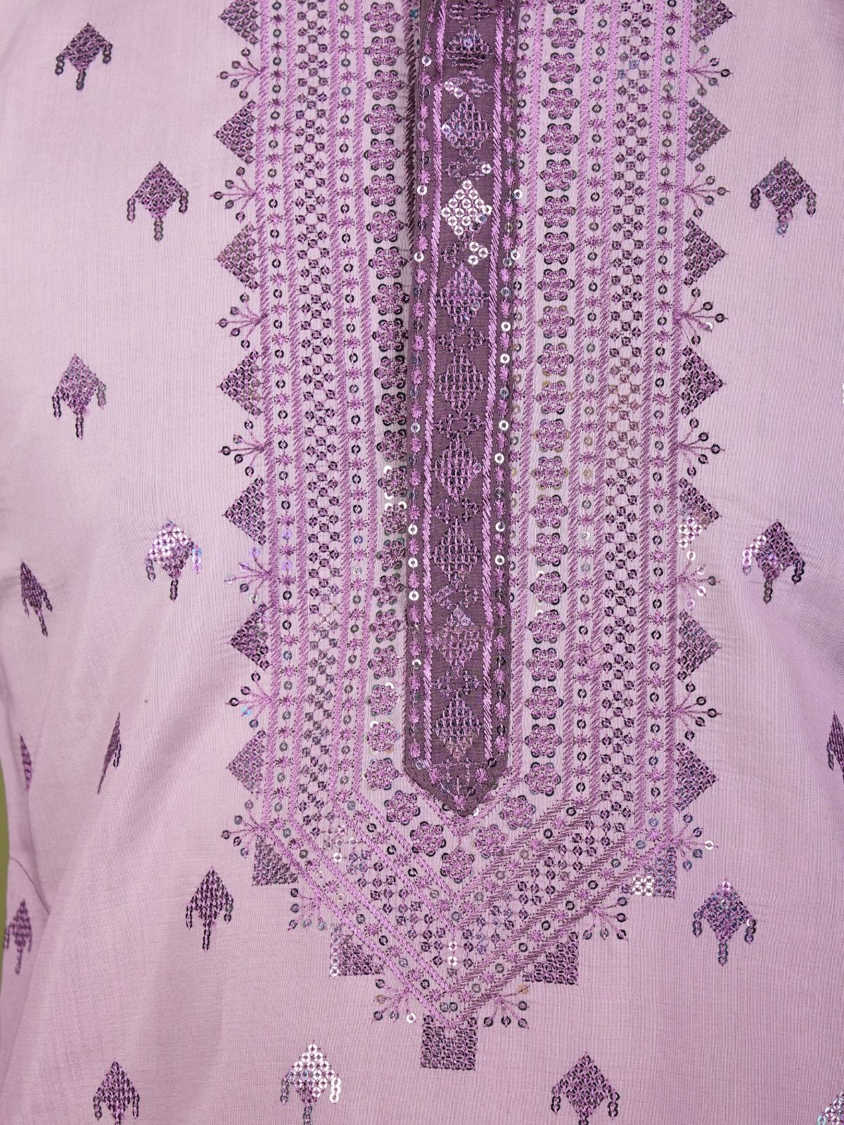 Odette Purple Viscose Silk Sequins Stitched Kurta For Men - Image 6