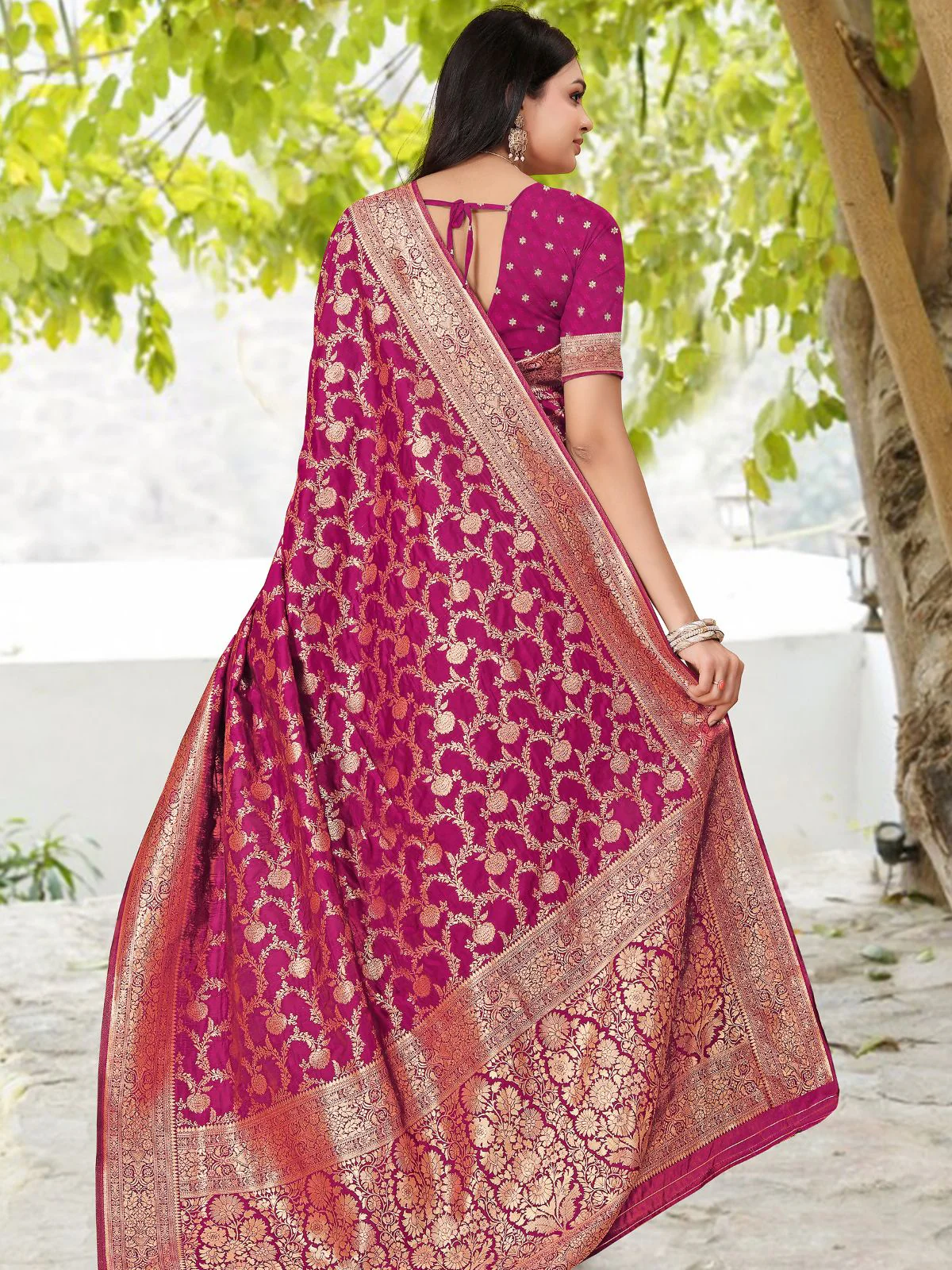 Odette Purple Woven Banarasi Silk Saree With Unstitched Blouse For Women - Image 5
