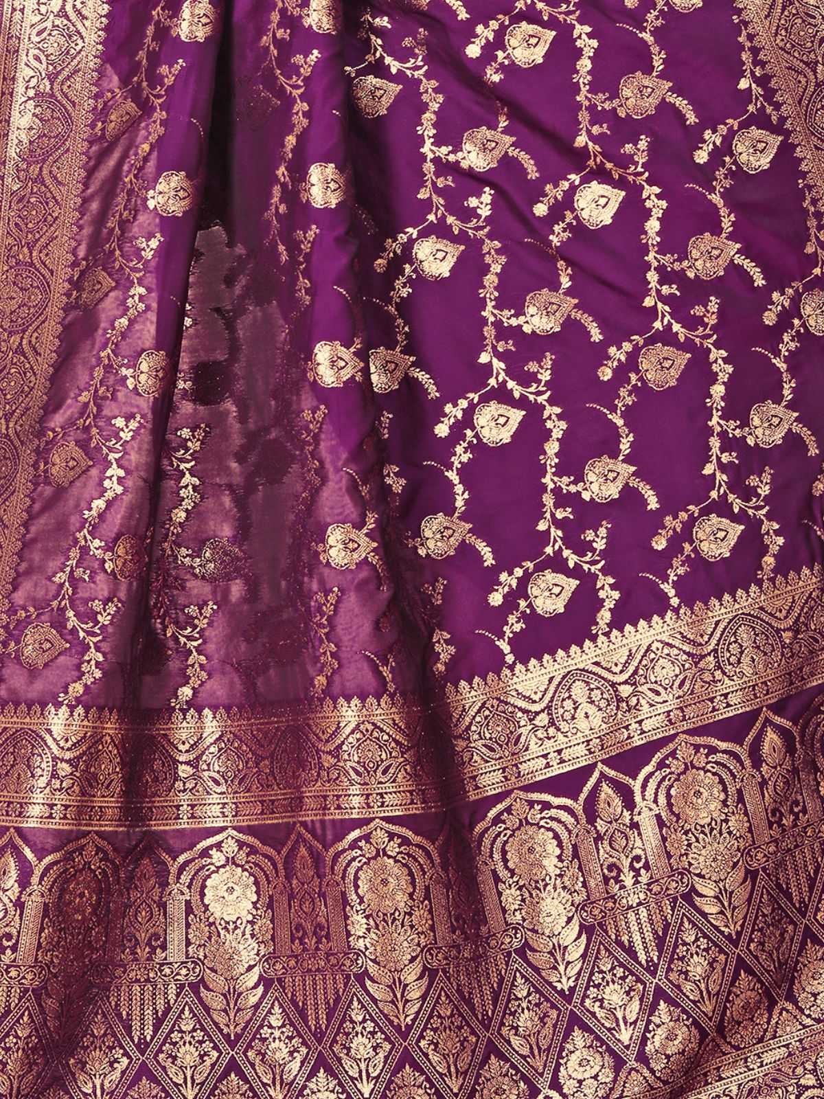 Odette Purple Woven Banarasi Silk Saree With unstitched Blouse For Women - Image 6