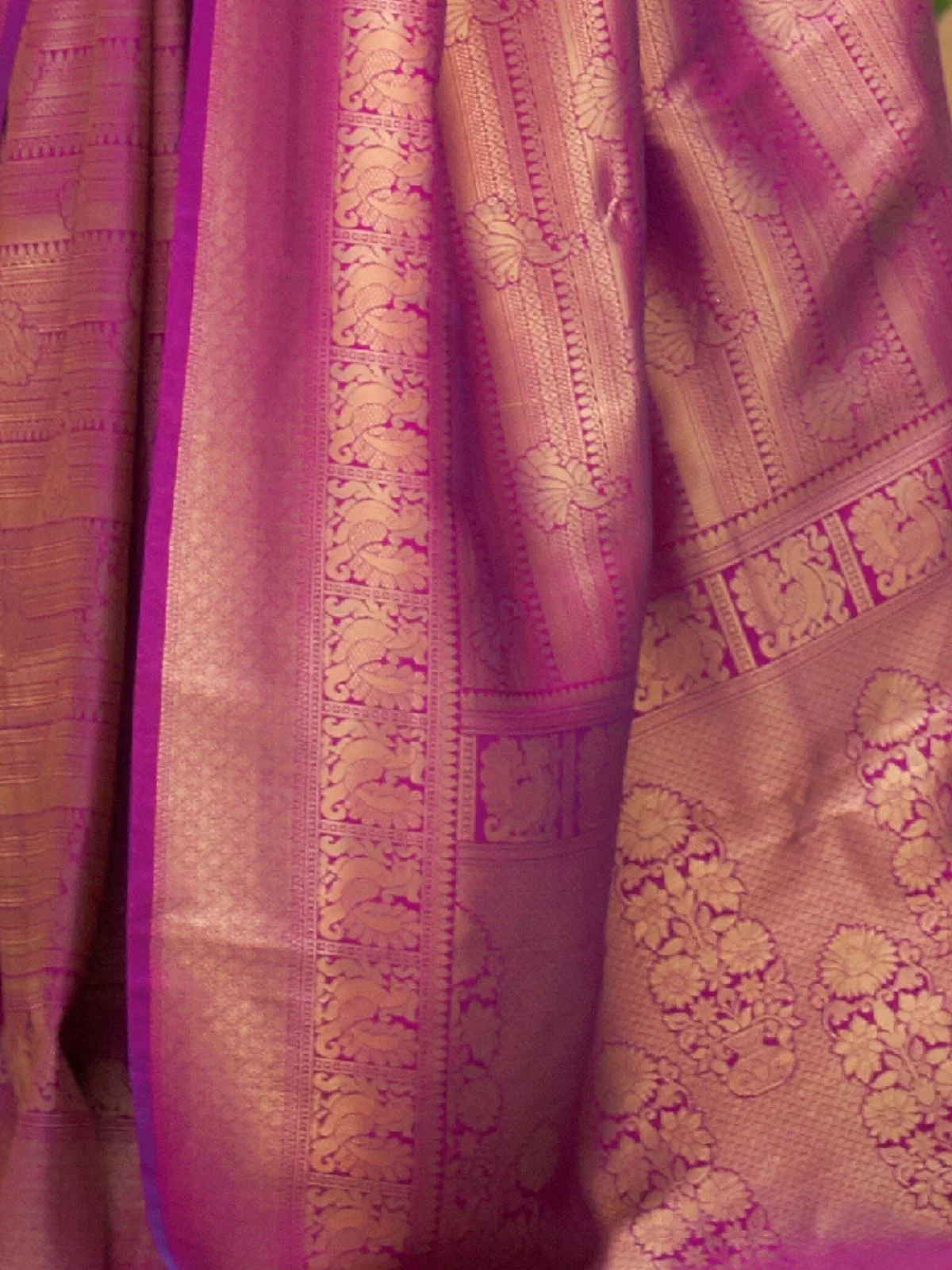 Odette Purple Woven Design Silk Blend Saree With Unstitched Blouse For Women - Image 3