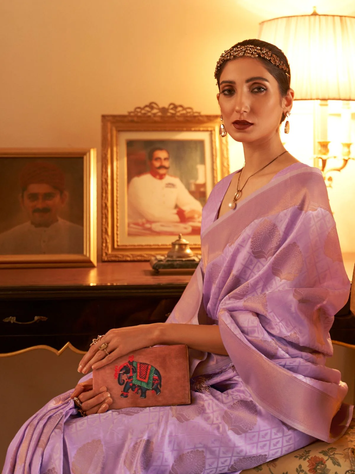 Odette Purple Woven Design Silk Blend Saree With Unstitched Blouse For Women - Image 2