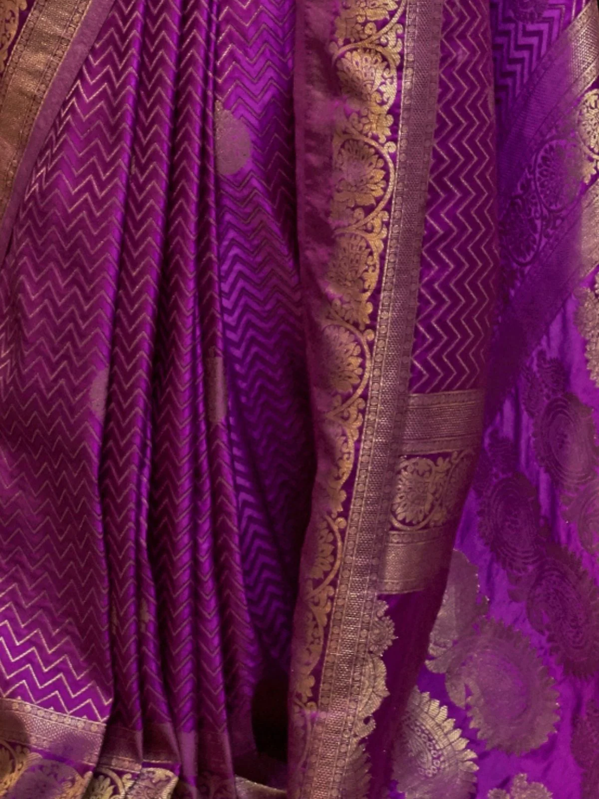 Odette Purple Woven Design Silk Blend Saree With Unstitched Blouse For Women - Image 4