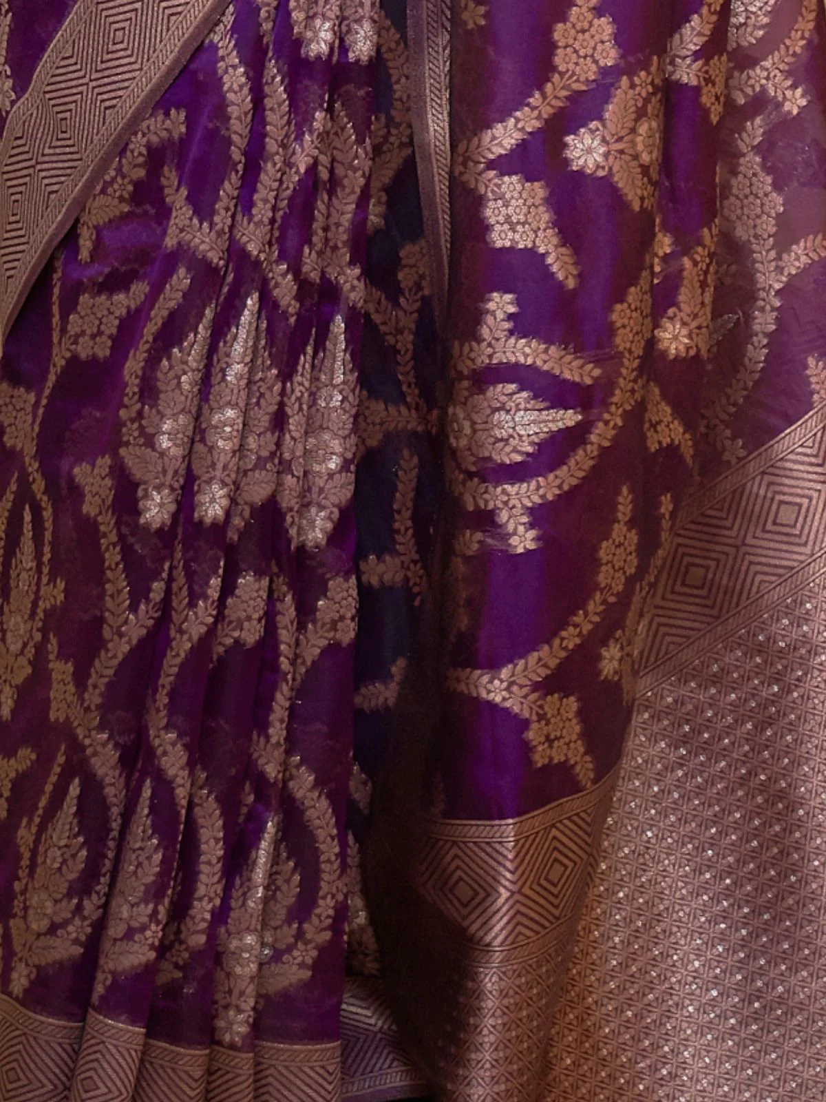 Odette Purple Woven Design Silk Blend Saree With Unstitched Blouse For Women - Image 3