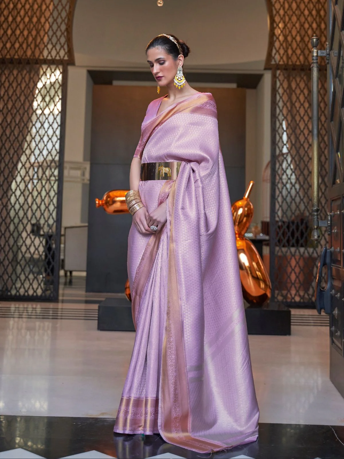 Odette Purple Woven Design Silk Blend Saree With Unstitched Blouse For Women - Image 2