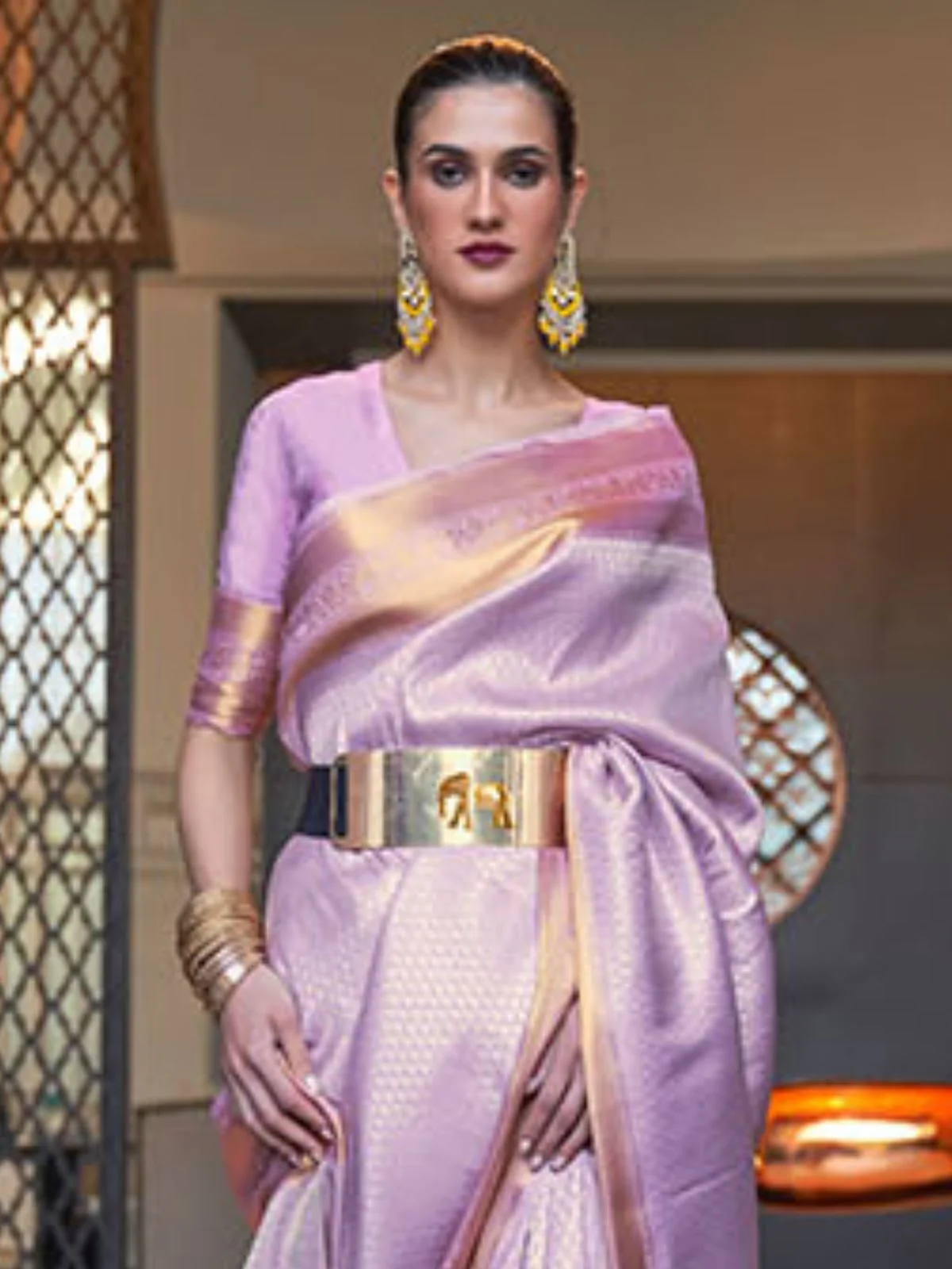 Odette Purple Woven Design Silk Blend Saree With Unstitched Blouse For Women - Image 3