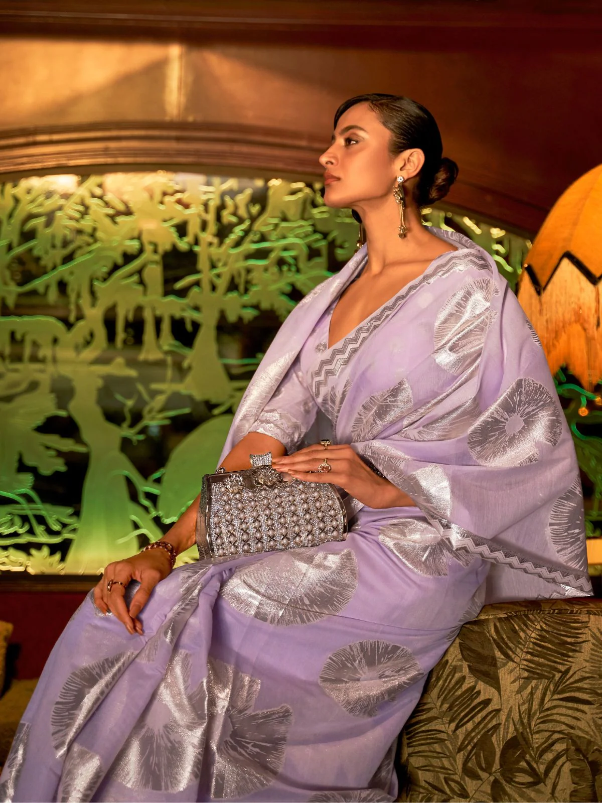 Odette Purple Woven Design Silk Blend Saree With Unstitched Blouse For Women - Image 2