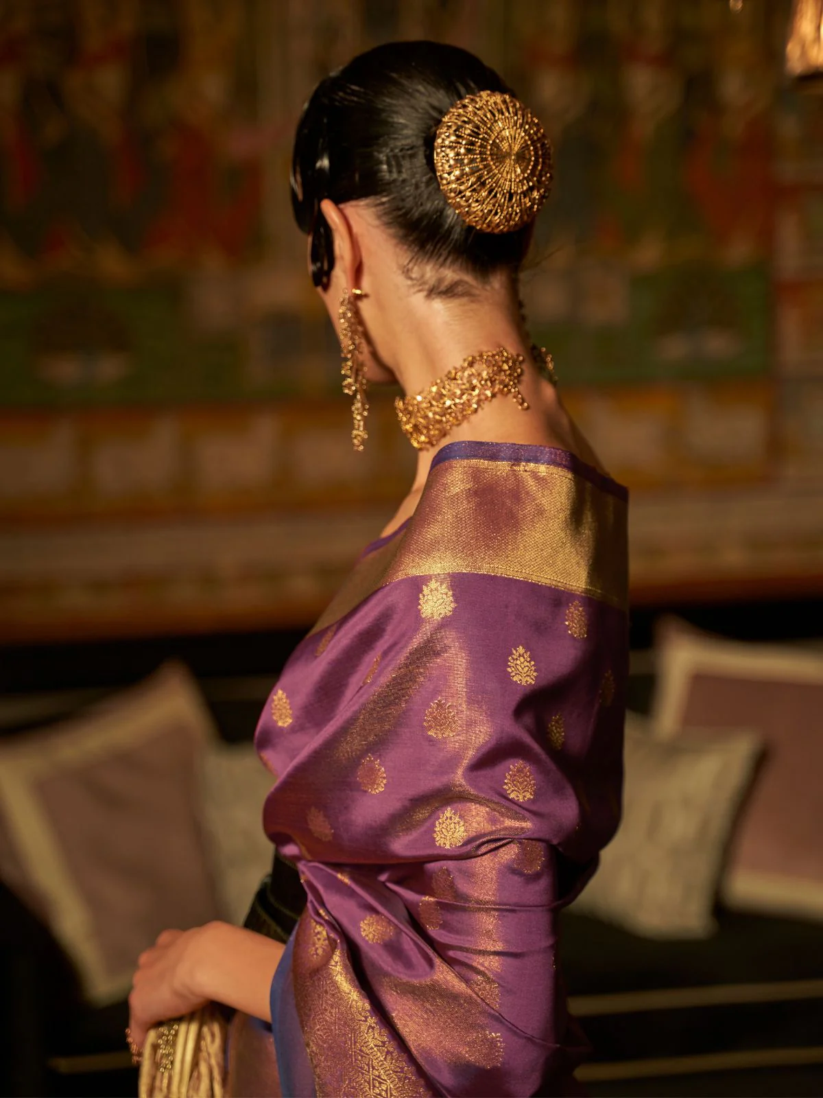 Odette Purple Woven Design Silk Blend Saree With Unstitched Blouse For Women - Image 3