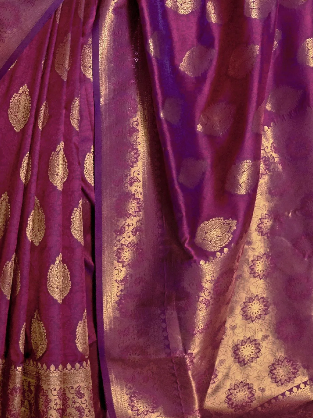 Odette Purple Woven Design Silk Blend Saree With Unstitched Blouse For Women - Image 4