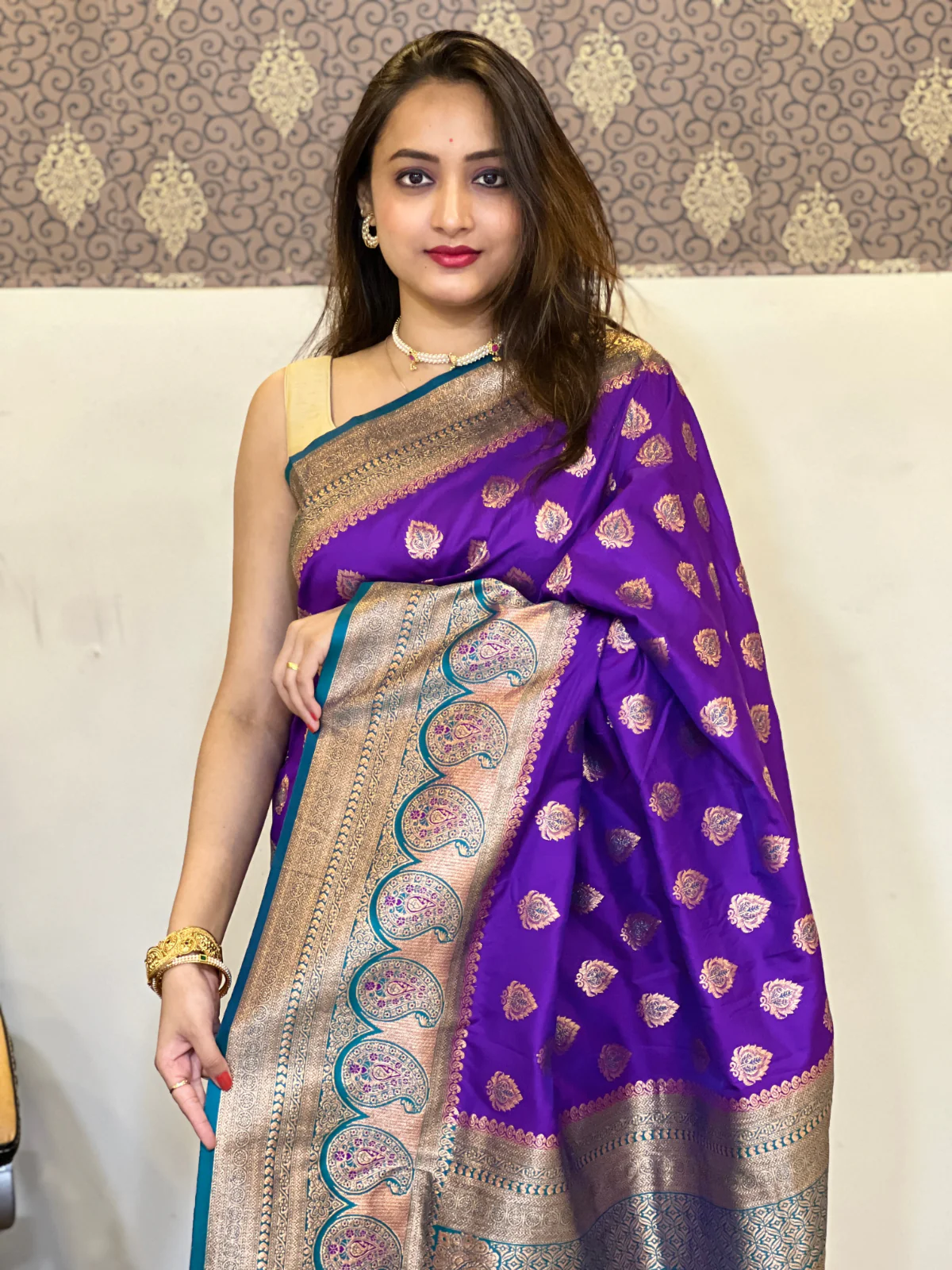 Odette Purple Woven Design Soft Silk Saree With Unstitched Blouse For Women