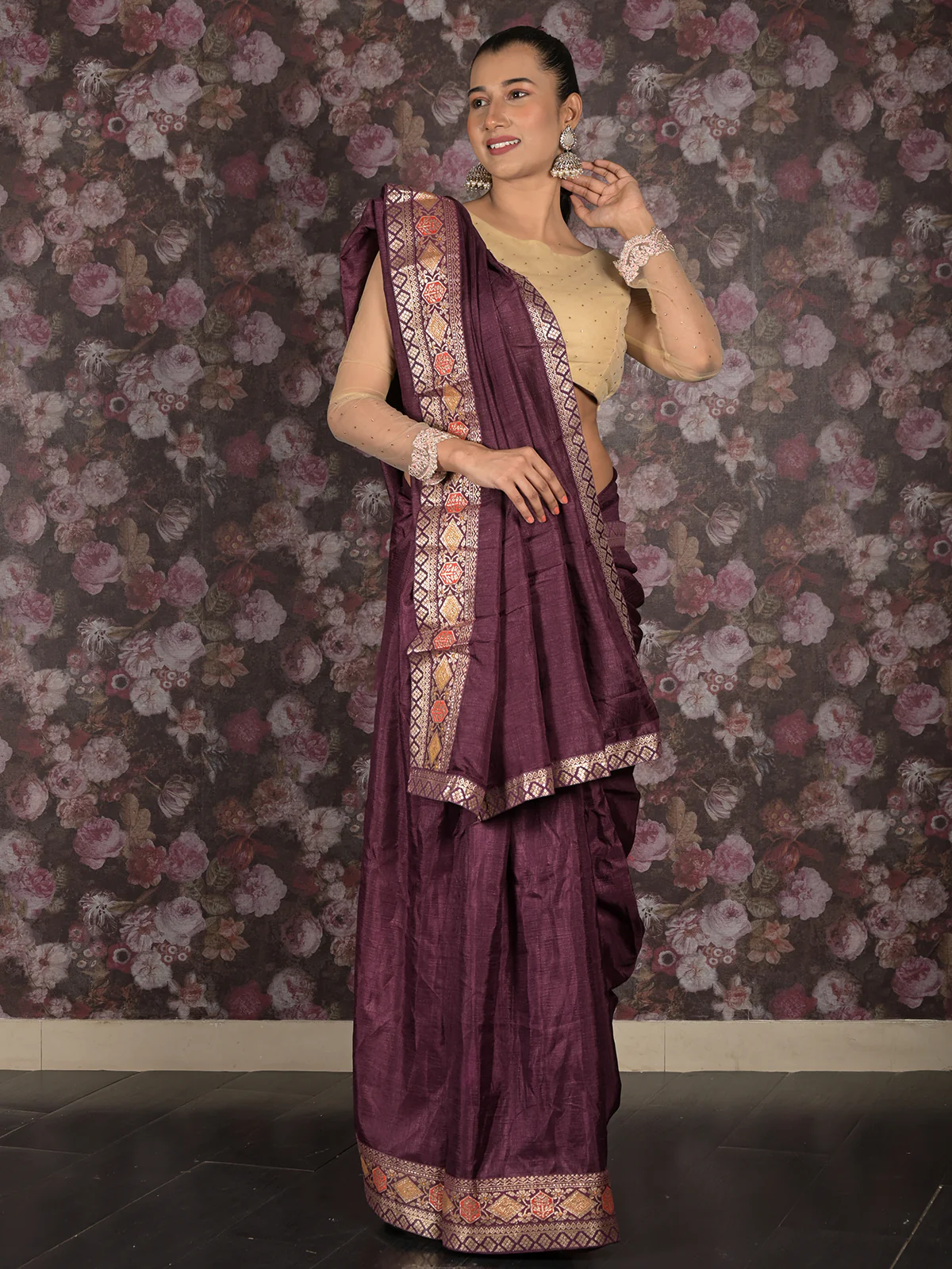 Odette Purple Woven Silk Blend Saree With Unstitched Blouse For Women - Image 2