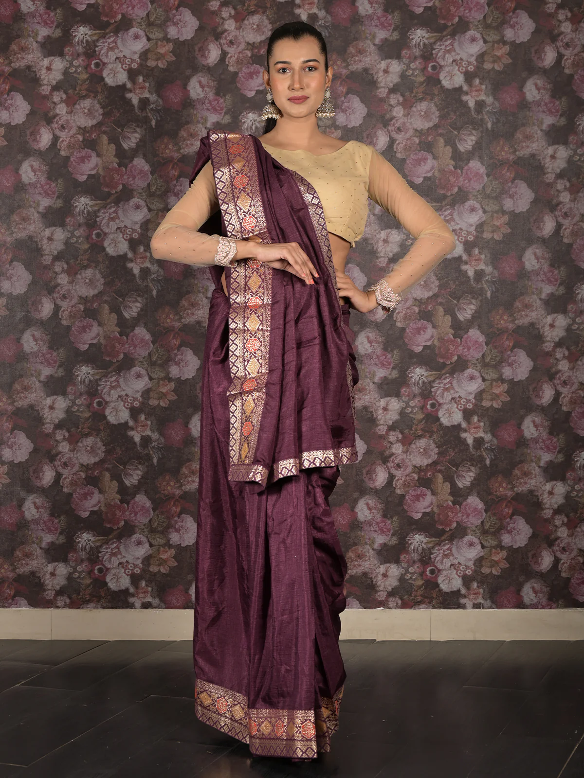 Odette Purple Woven Silk Blend Saree With Unstitched Blouse For Women - Image 3