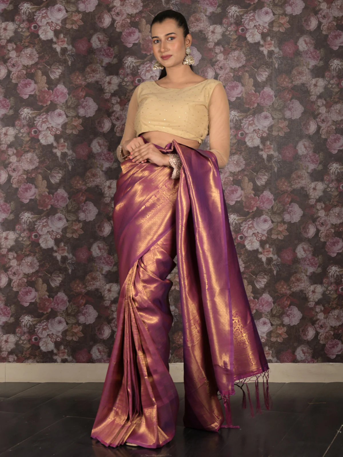 Odette Purple Woven Silk Blend Saree With Unstitched Blouse For Women - Image 2