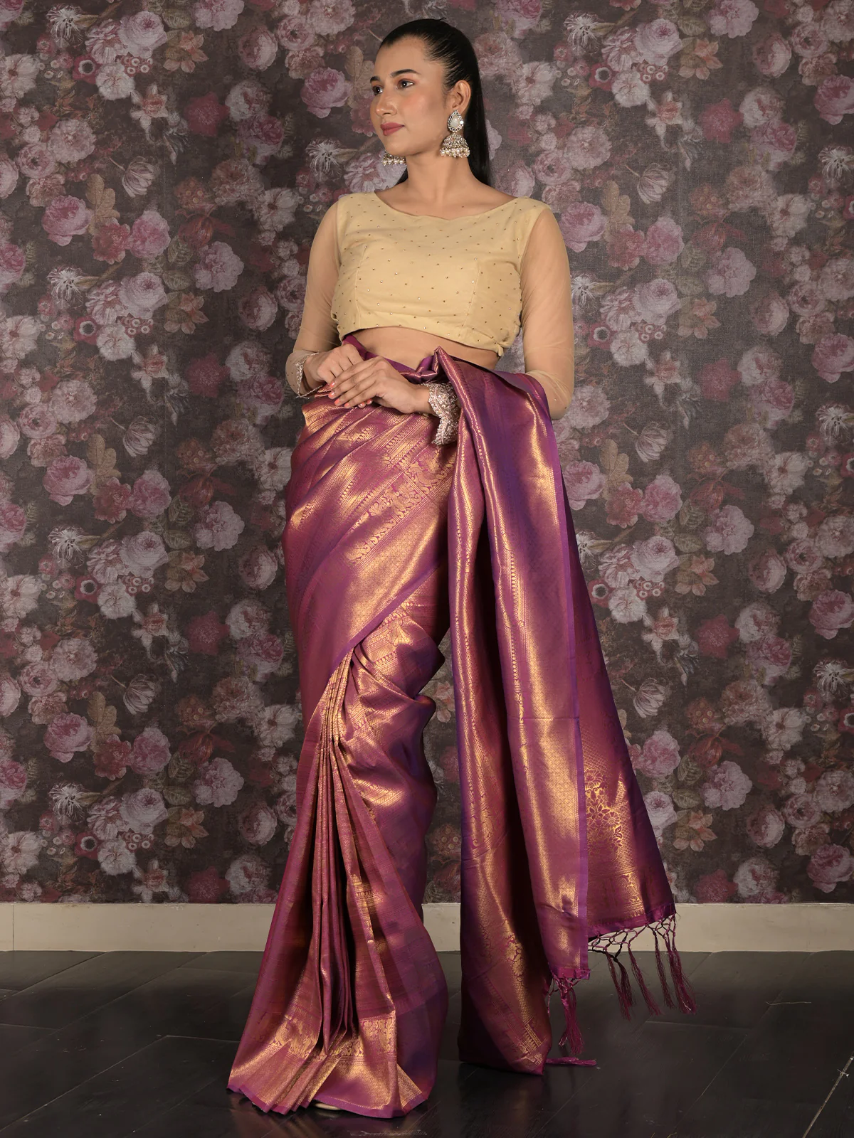 Odette Purple Woven Silk Blend Saree With Unstitched Blouse For Women - Image 3