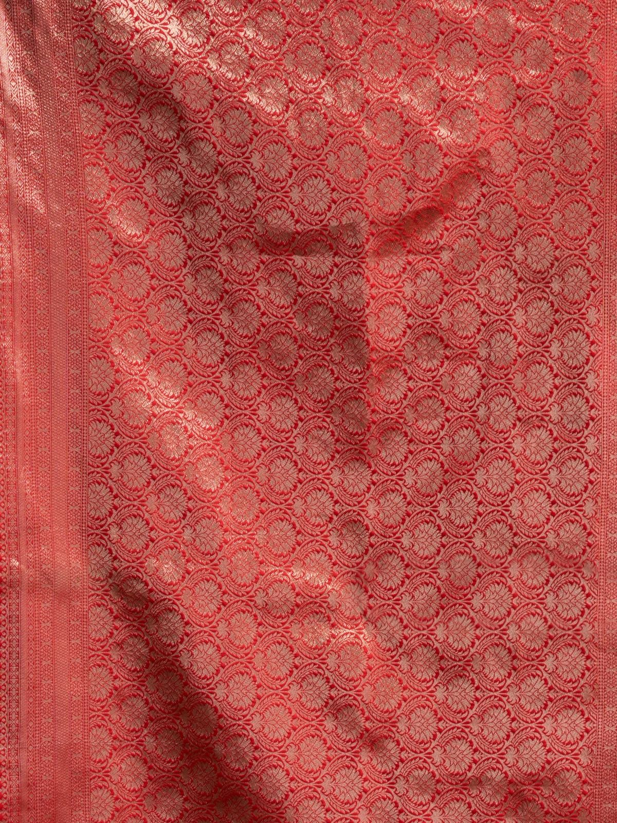 Odette Red and Brown Silk Blend Woven Saree For Women - Image 6