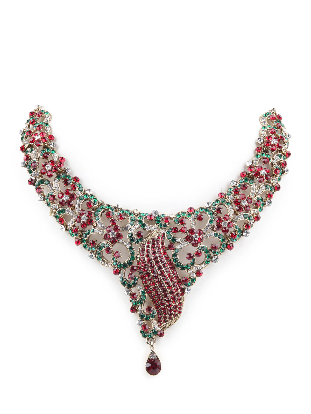 Odette Red and Green Gemstone Embellished Necklace Set for Women - Image 3