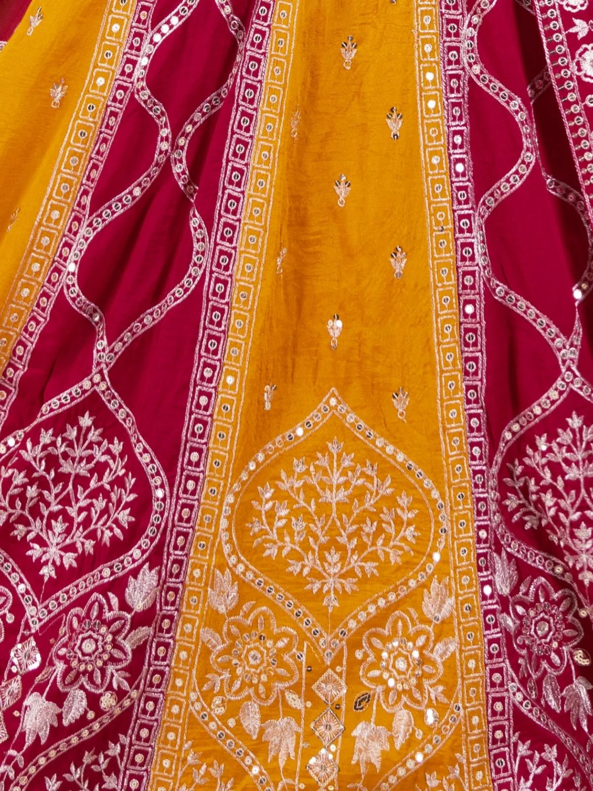 Odette Red And Mustard Silk Blend Embellished Semi Stitched Lehenga For Women - Image 5