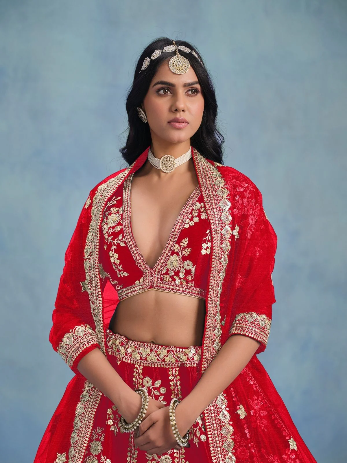 Odette Red Art Silk Embroidered Semi-Stitched lehenga For Women - Image 4
