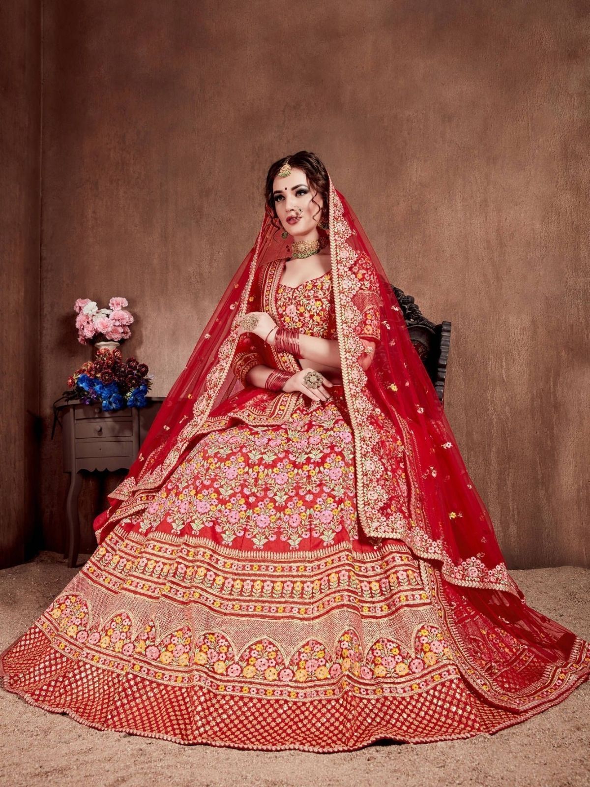 Odette Red Art Silk Embroidered Semi-Stitched lehenga For Women - Image 4