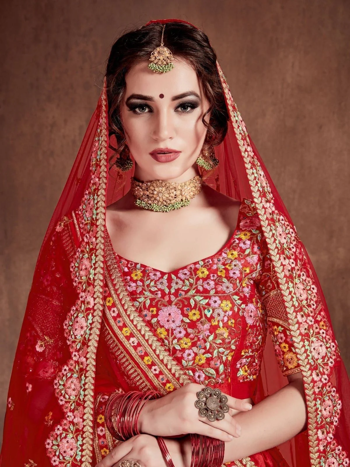 Odette Red Art Silk Embroidered Semi-Stitched lehenga For Women - Image 5