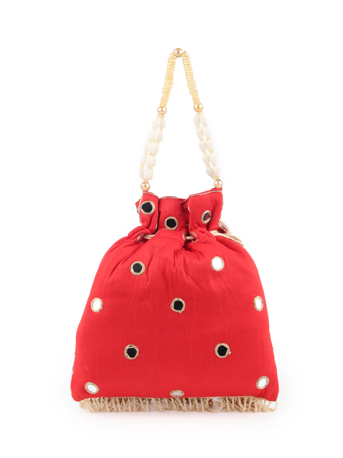 Odette Red Beads and Mirror Embroidered Potli Bag for Women - Image 5