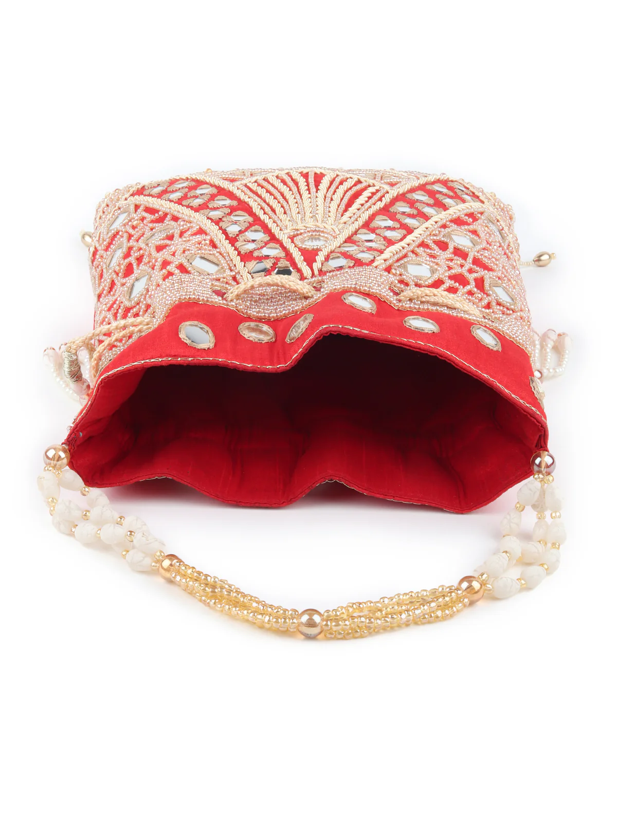 Odette Red Beads and Mirror Embroidered Potli Bag for Women - Image 6