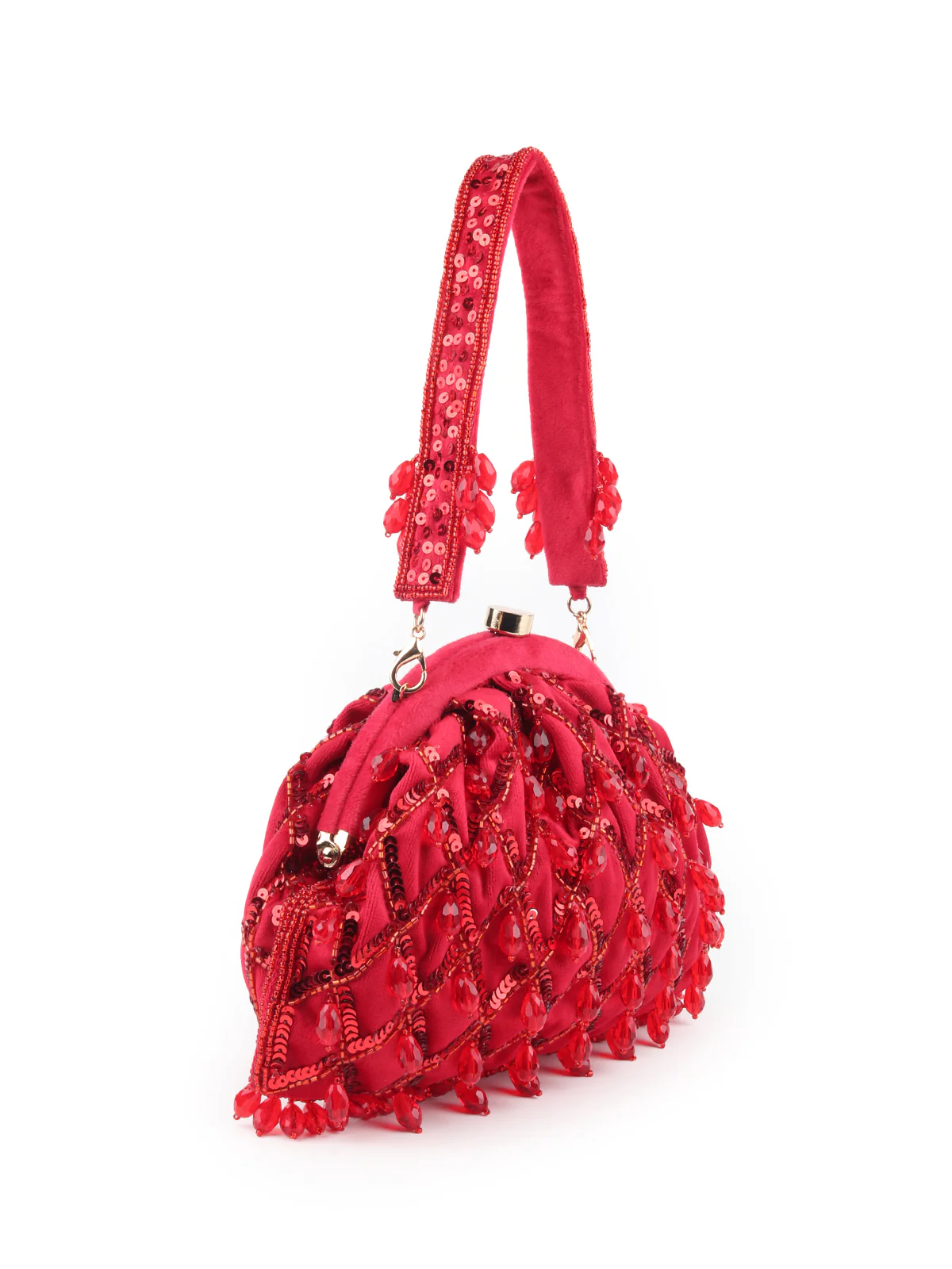 Odette Red Beads and Sequins Embroidered Batua for Women - Image 4