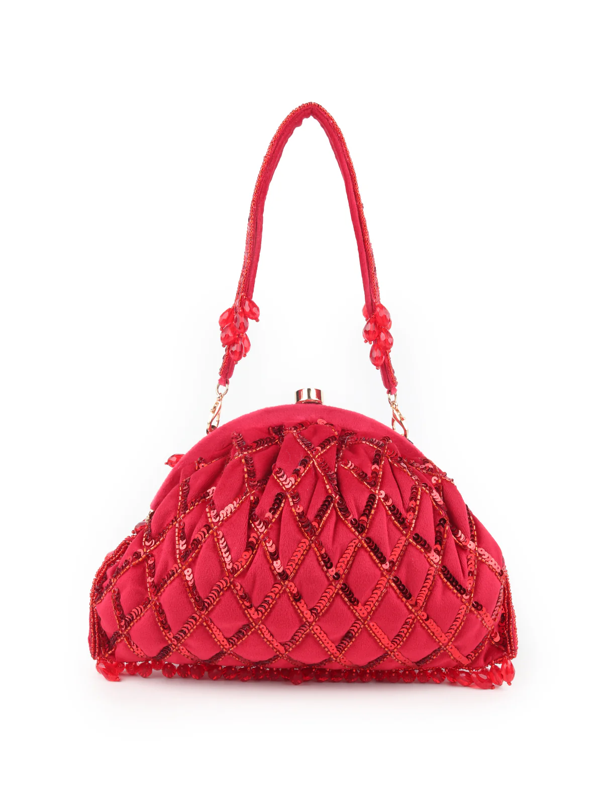 Odette Red Beads and Sequins Embroidered Batua for Women - Image 5
