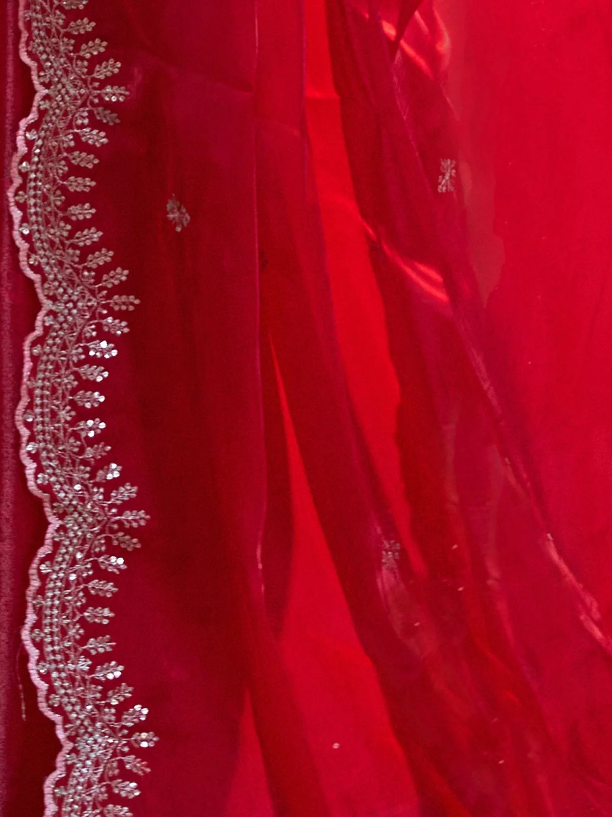 Odette Red Chiffon Embellished Saree For Women - Image 6