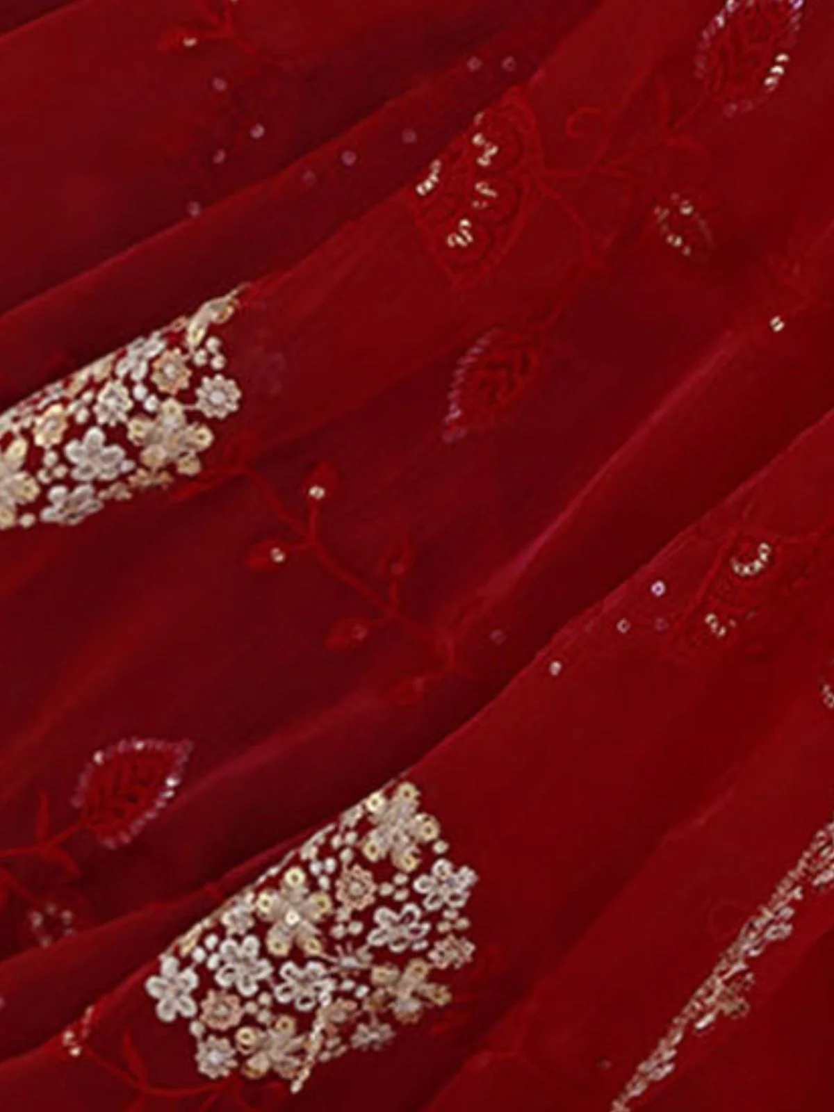 Odette Red Chiffon Embroidered Elegant Saree For Women - Image 5