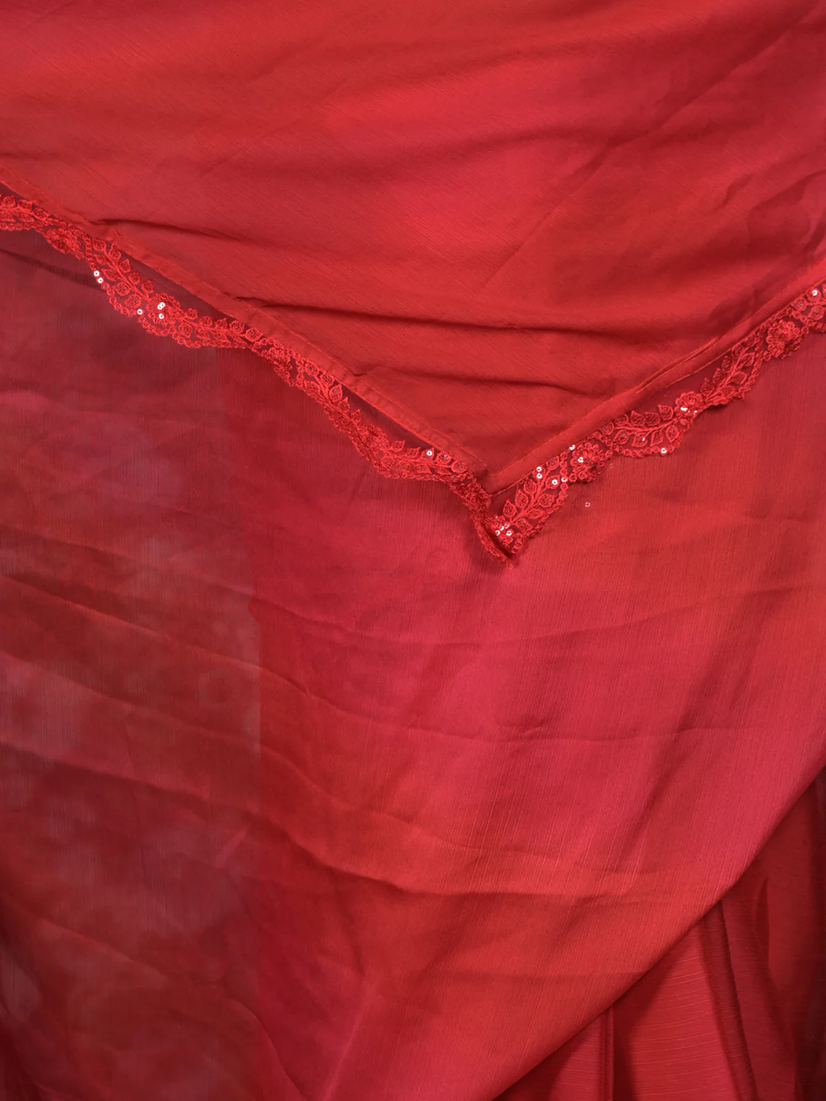 Odette Red Chiffon Embroidered Saree With Blouse Piece For Women - Image 5