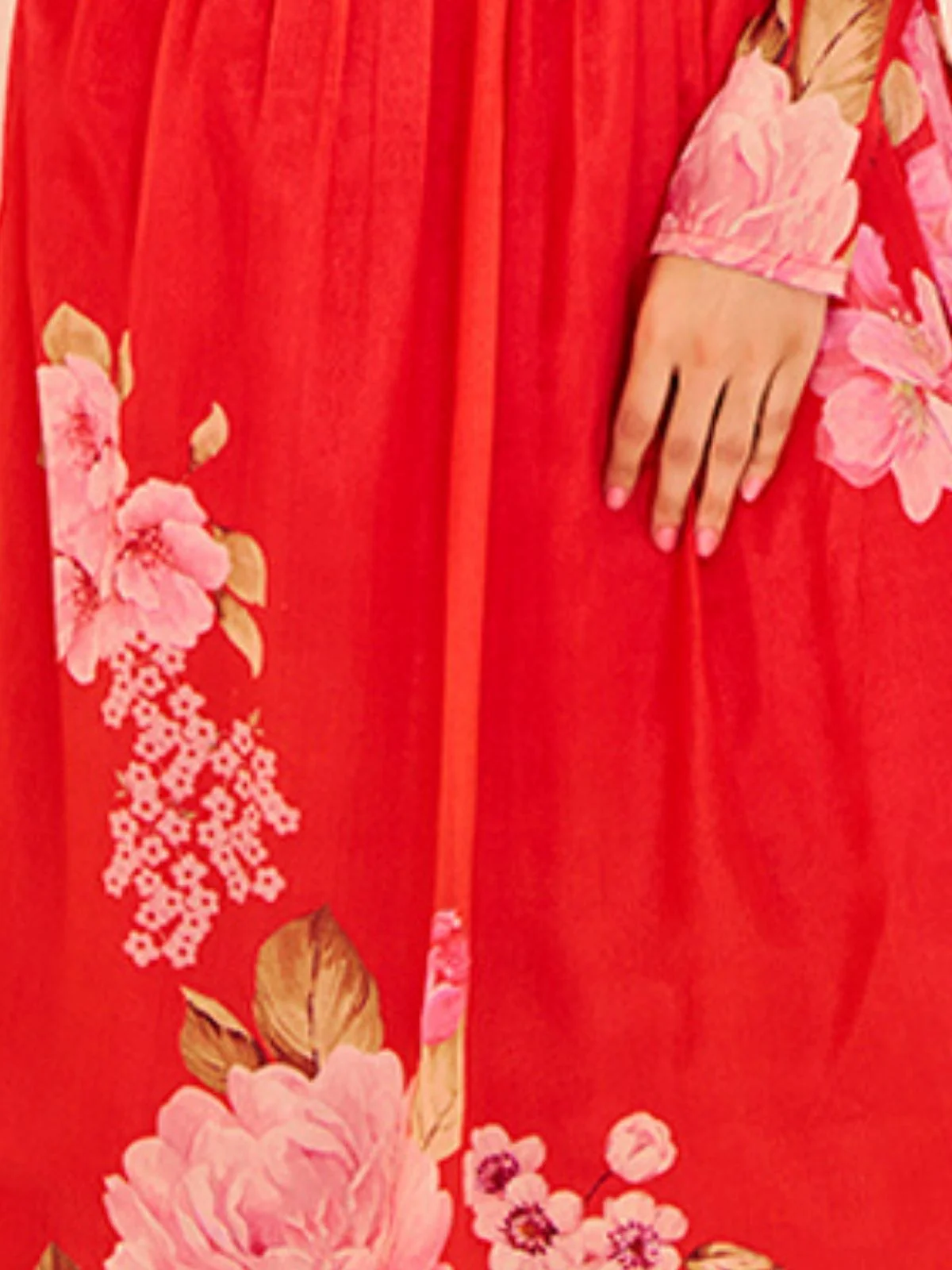 Odette Red Chinon Printed Stitched Kurta Set For Women - Image 7
