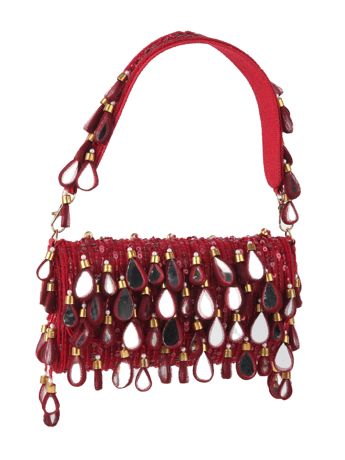 Odette Red Clutch Embellished With Mirror For Women - Image 3
