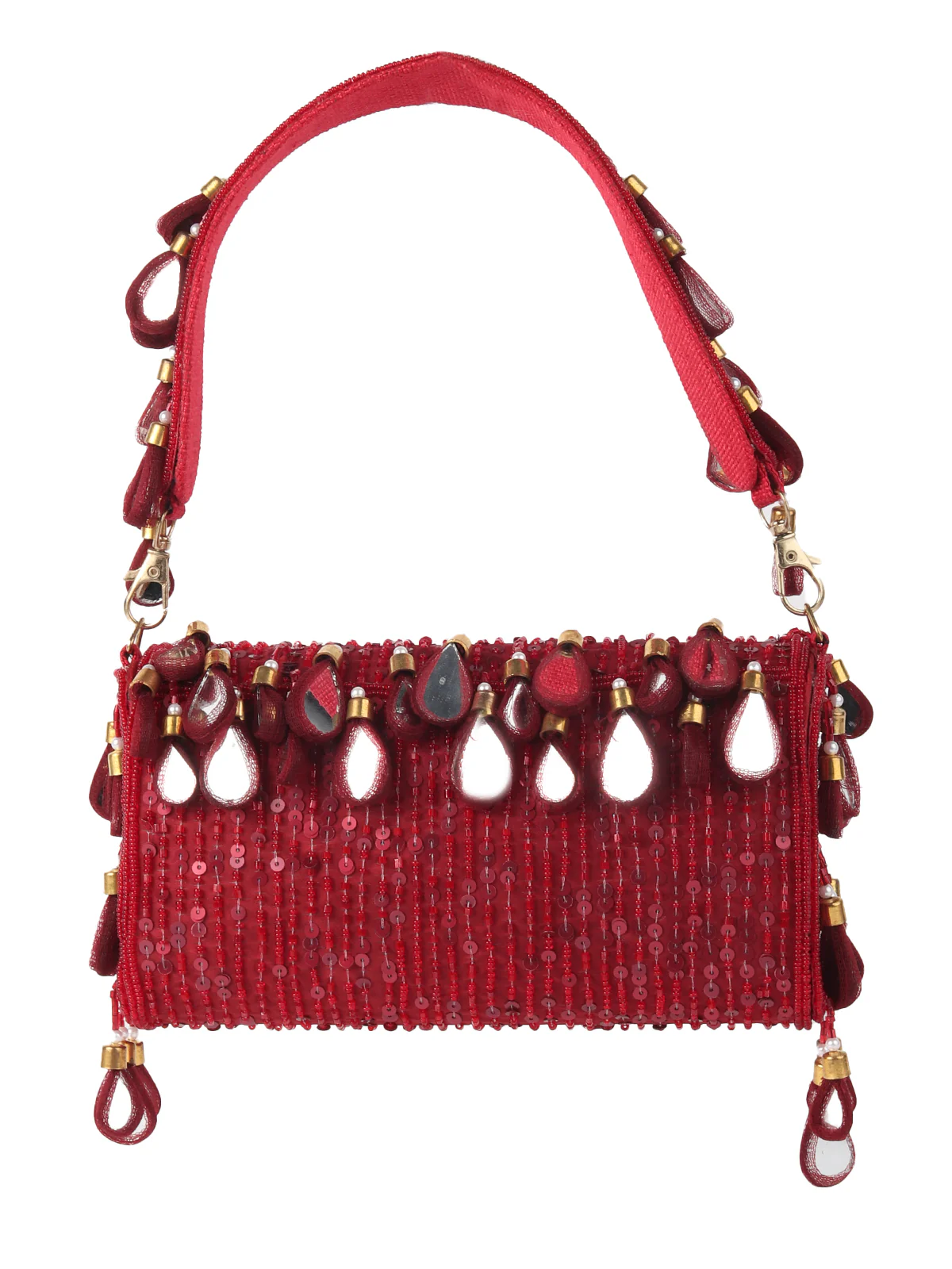 Odette Red Clutch Embellished With Mirror For Women - Image 5