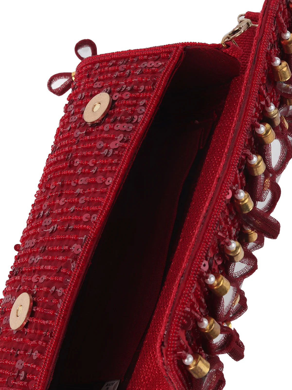Odette Red Clutch Embellished With Mirror For Women - Image 6