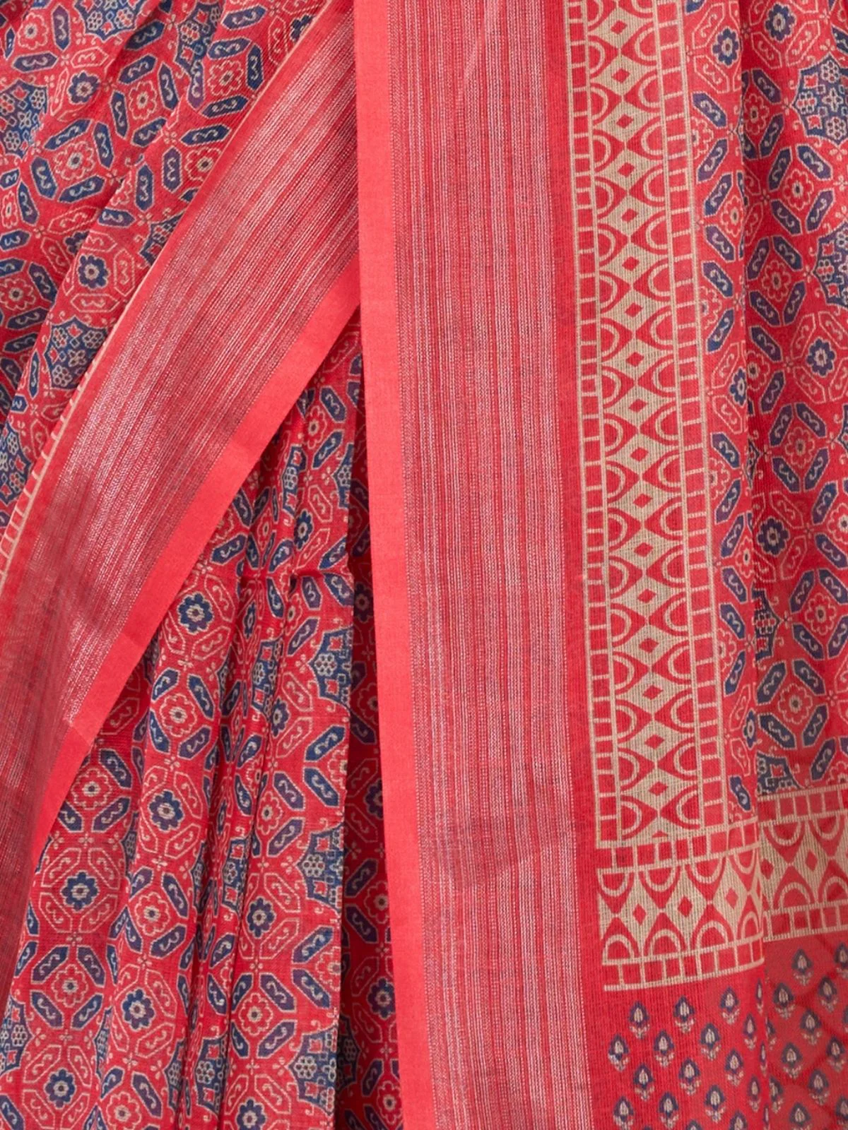 Odette Red Cotton Linen Zari Work Saree For Women - Image 6