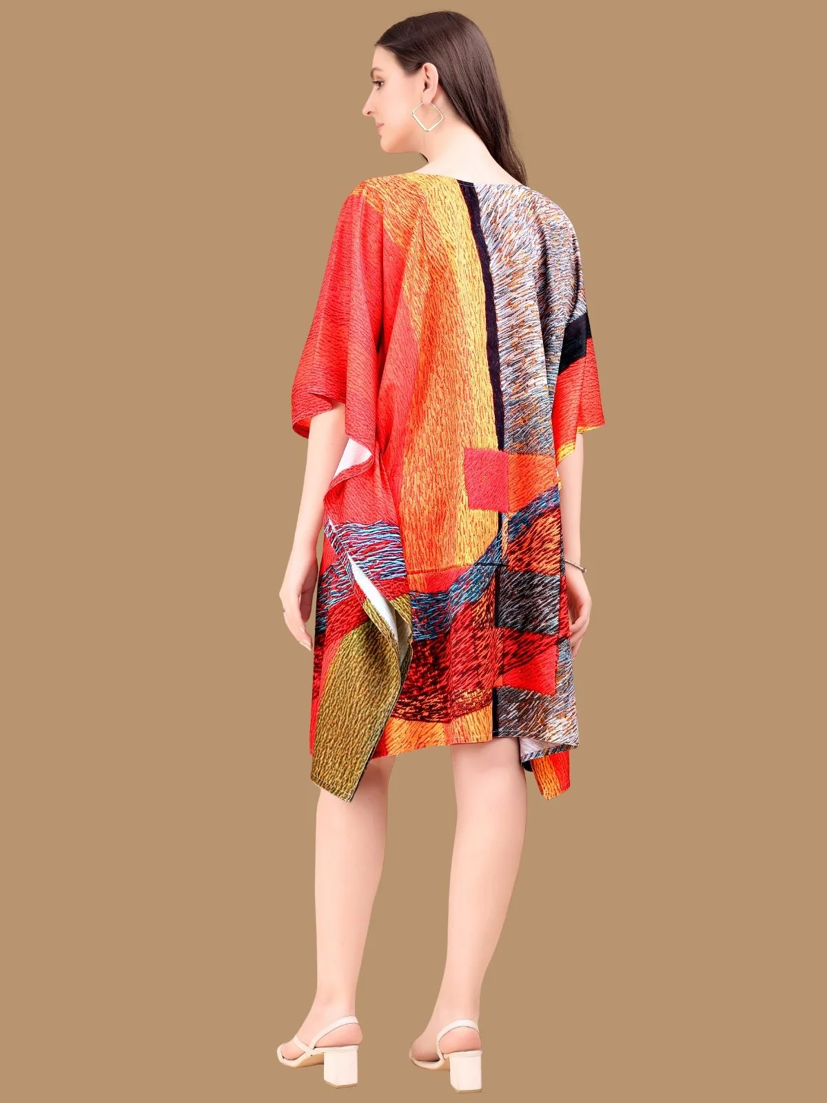 Odette Red Crepe Printed Kaftan For Women - Image 3