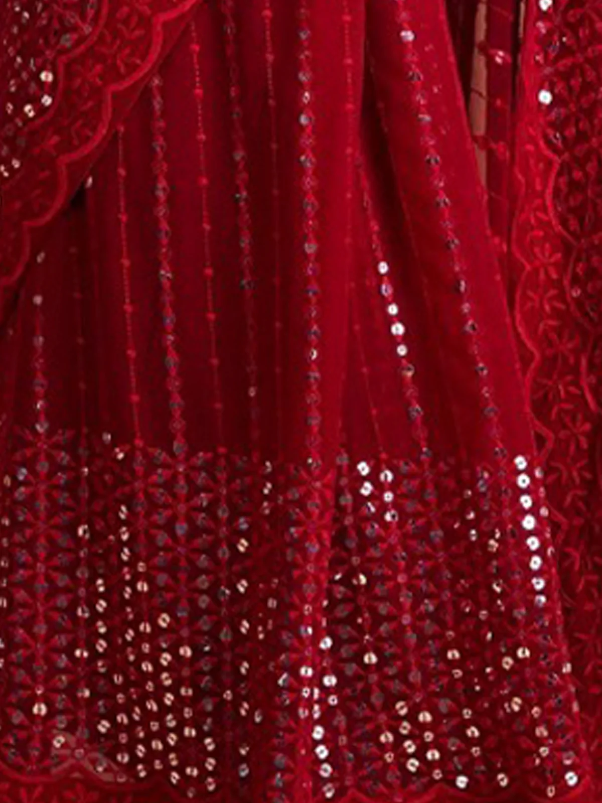 Odette Red Embellished Georgette Saree With Unstitched Blouse For Women - Image 6