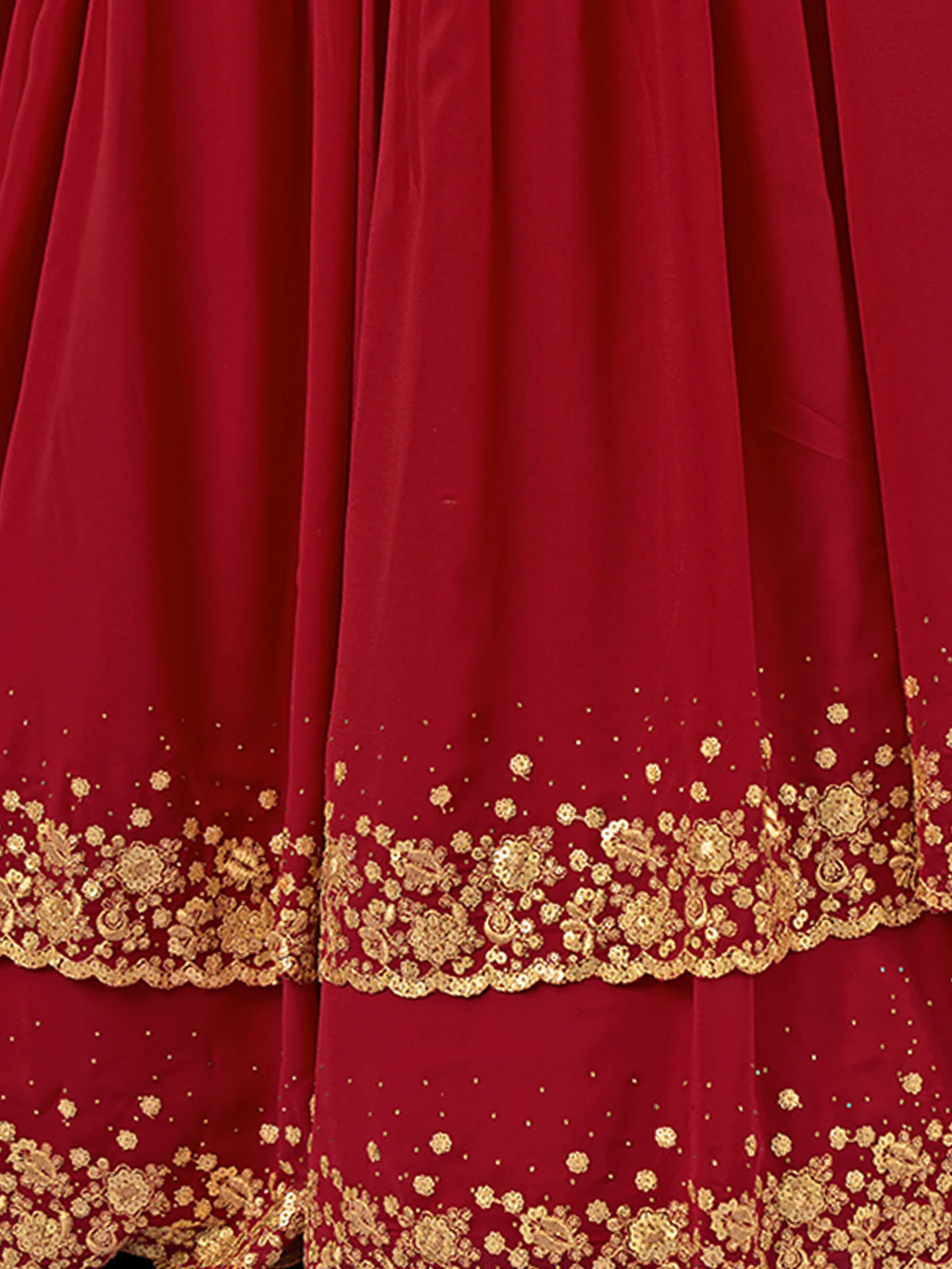 Odette Red Embroidered Georgette Semi Stitched Lehenga With Blouse For Women - Image 7