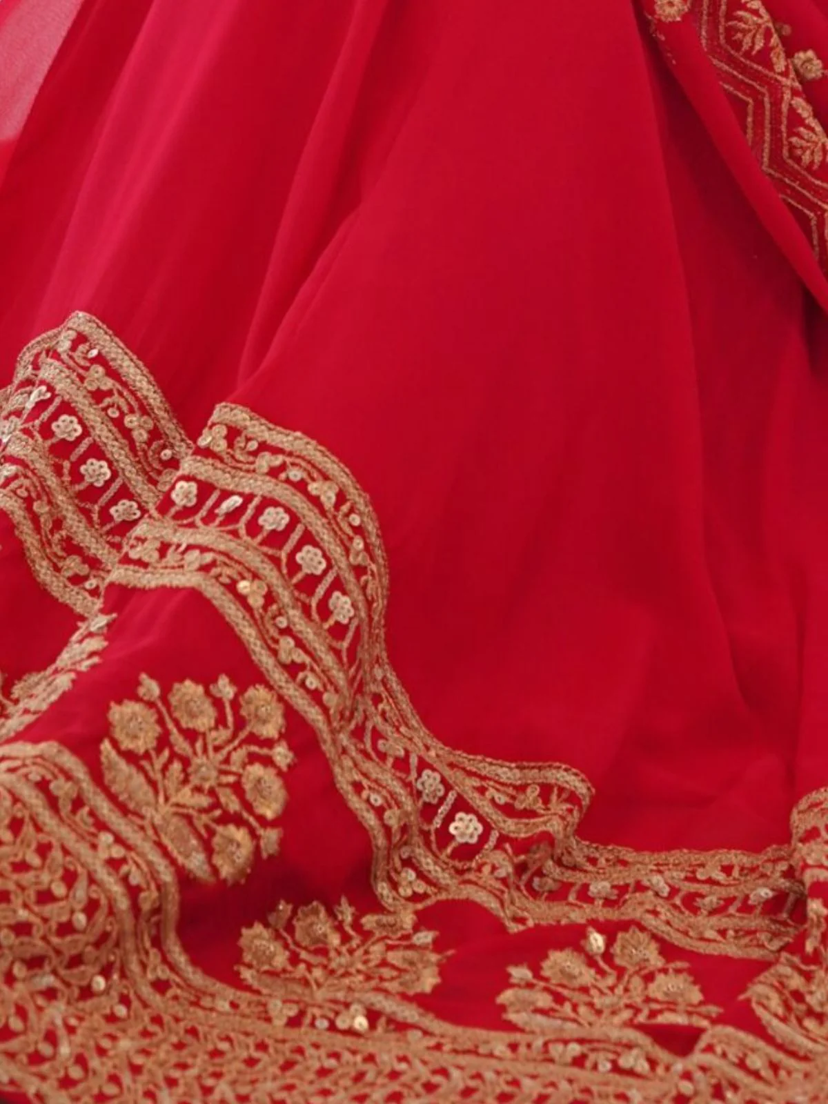 Odette Red Embroidered Georgette Stitched Gown With Dupatta For Women - Image 5